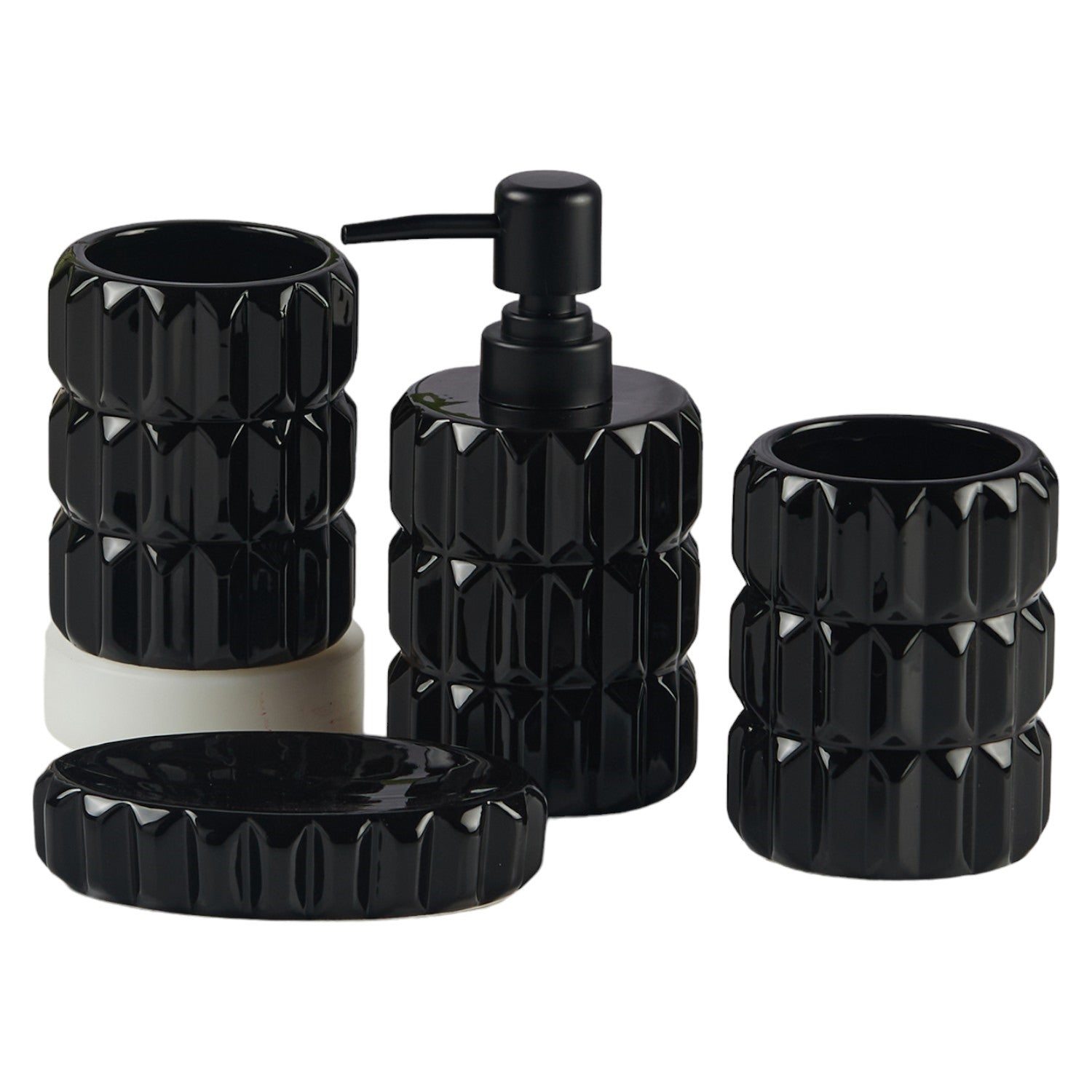 Ceramic Bathroom Accessories Set of 4 with Soap Dispenser (11134)