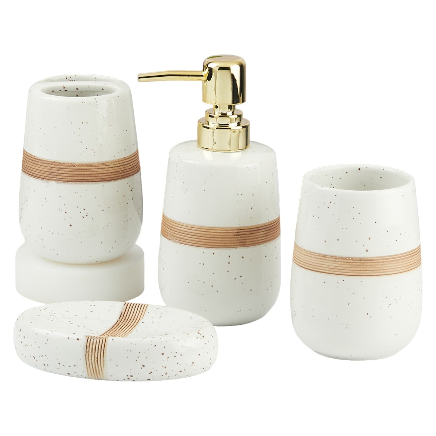 Ceramic Bathroom Accessories Set of 4 with Soap Dispenser (11135)