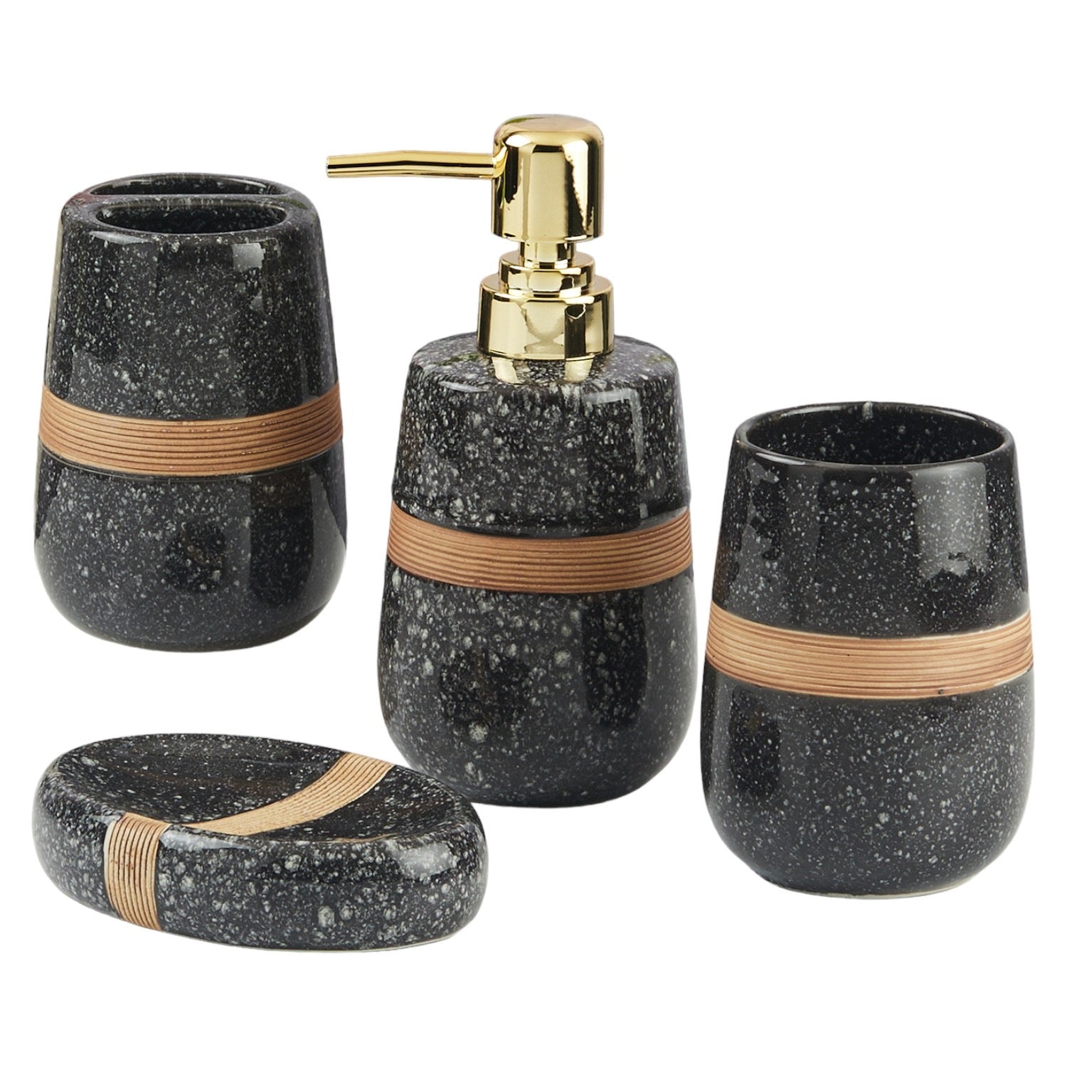 Kookee Ceramic Bathroom Sets, Black, ART11136