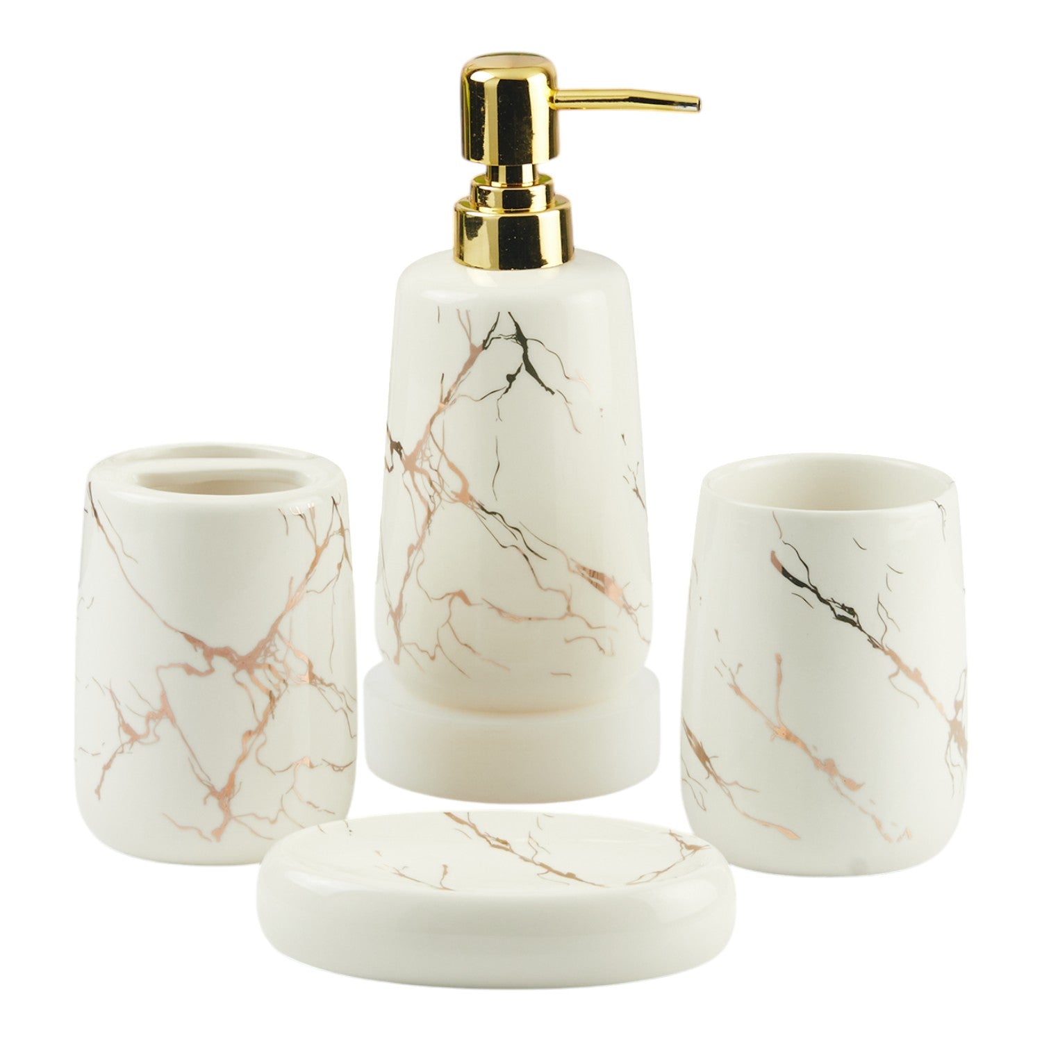 Ceramic Bathroom Accessories Set of 4 with Soap Dispenser (11138)