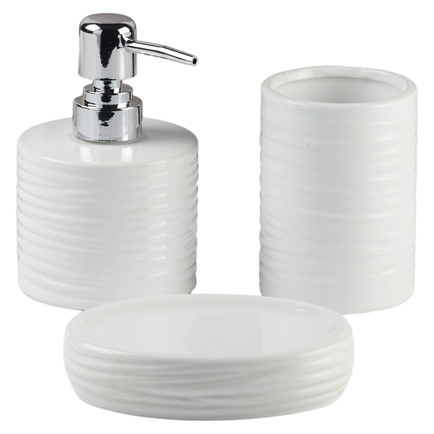 Ceramic Bathroom Accessories Set of 3 with Soap Dispenser (11139)