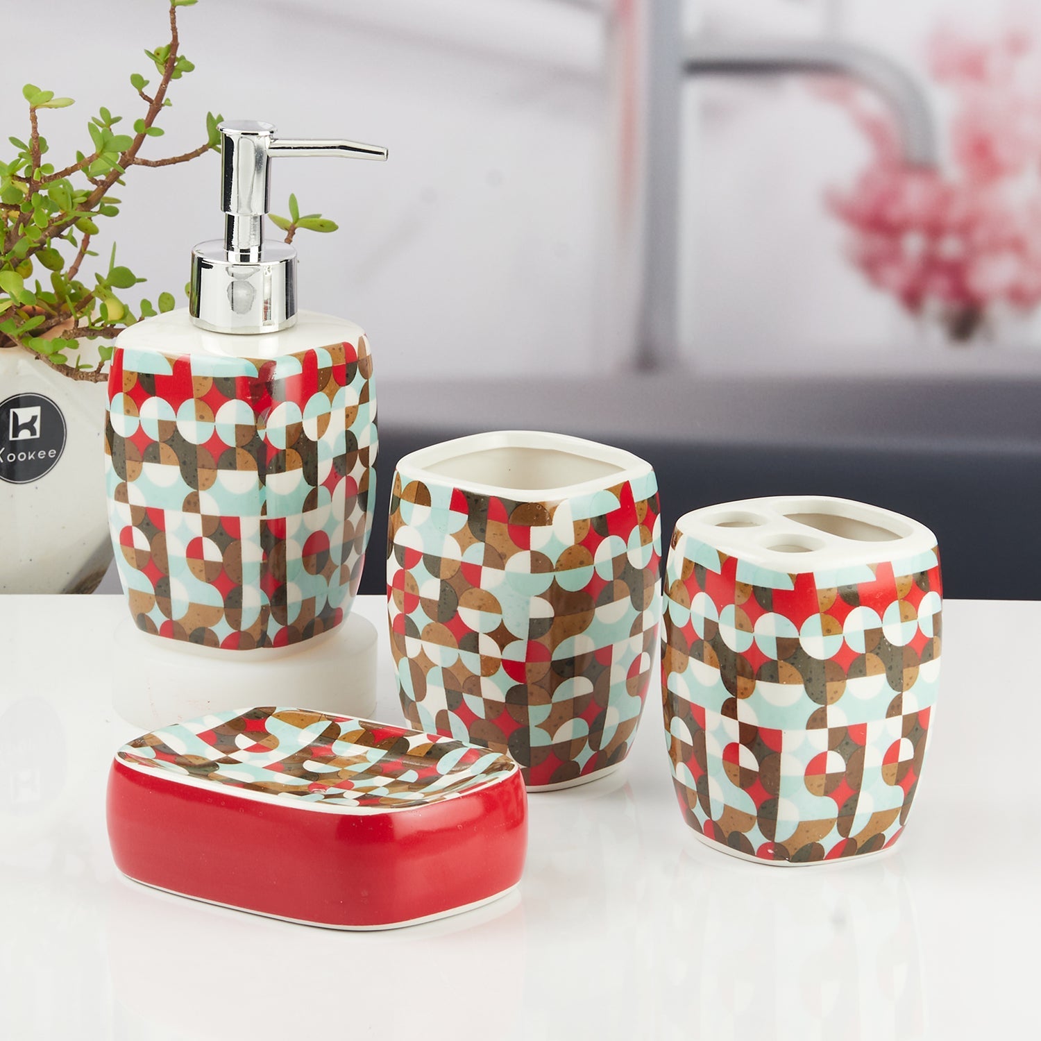 Ceramic Bathroom Set of 4 with Soap Dispenser (8068)