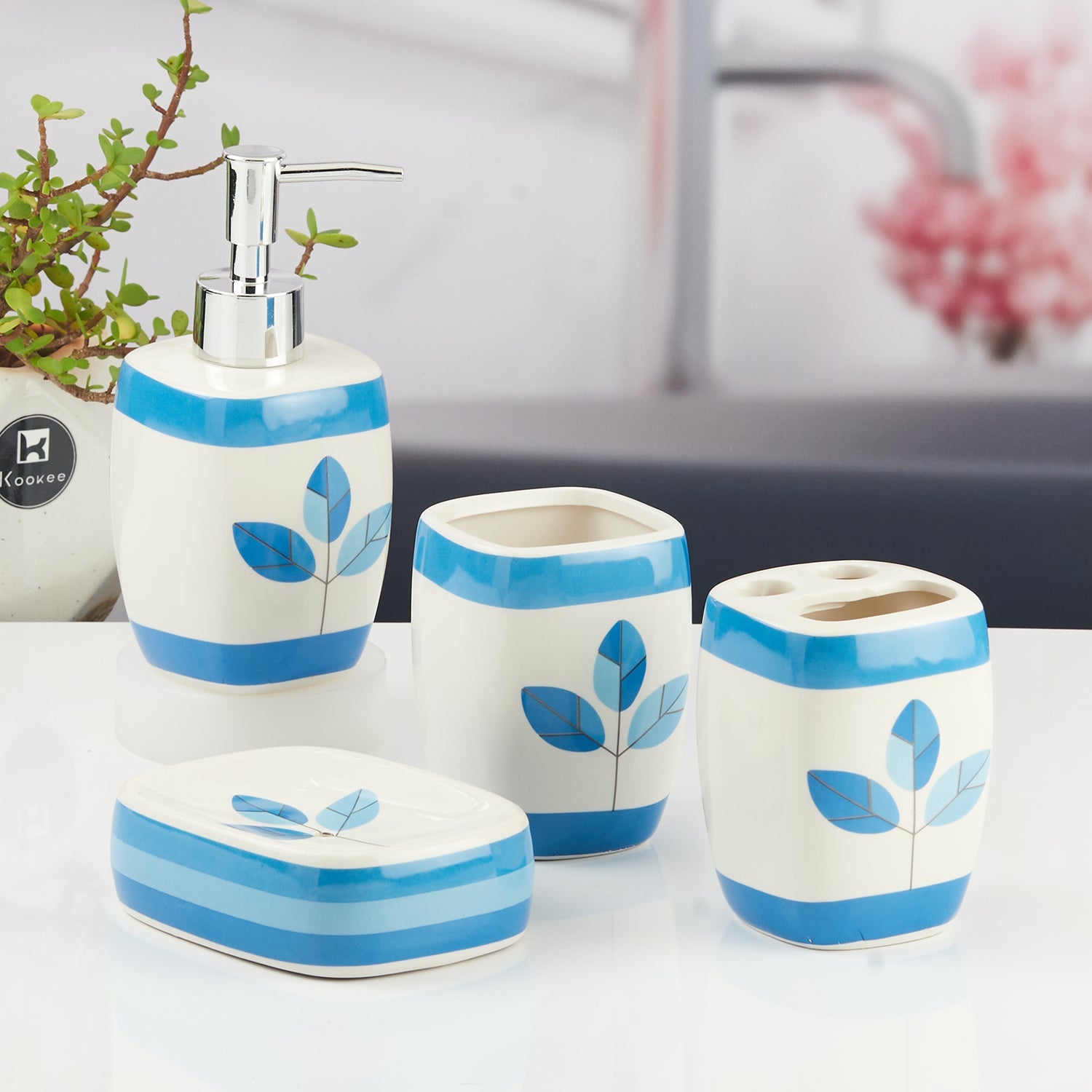 Ceramic Bathroom Accessories Set of 4 with Soap Dispenser (10169)