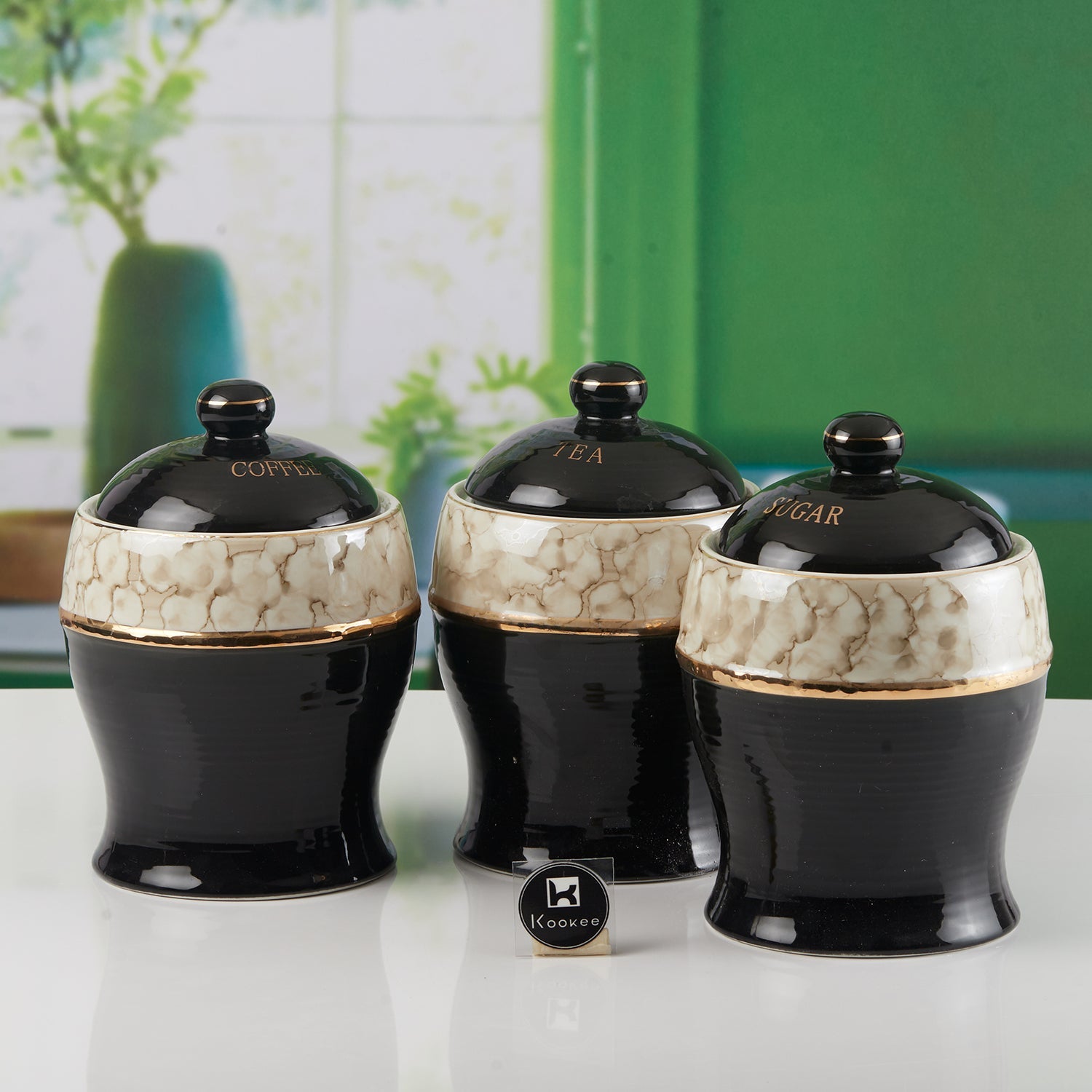 Ceramic Condiment Jars and Containers Set of 3, Black (11147)