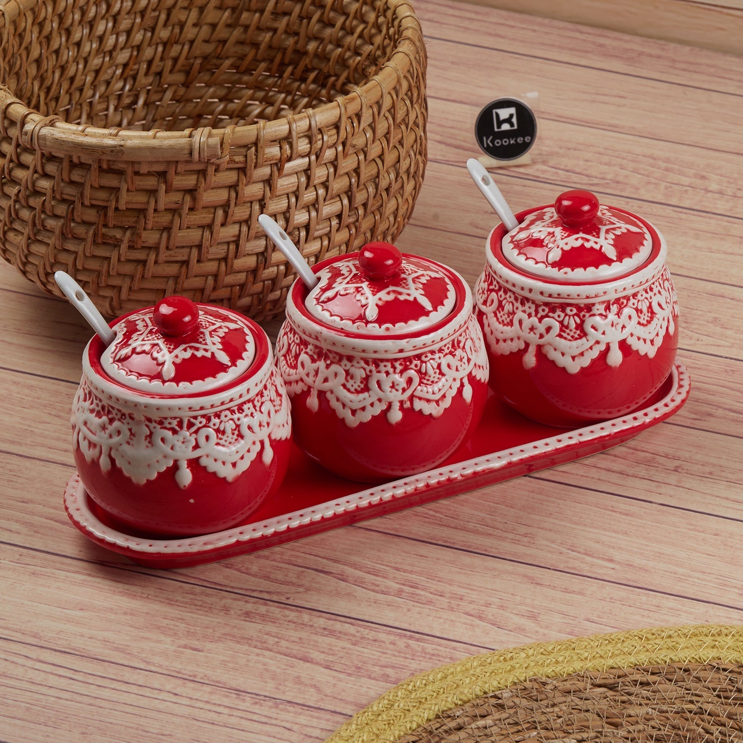 Ceramic Condiment Jars and Containers Set of 3, Grey (11149)