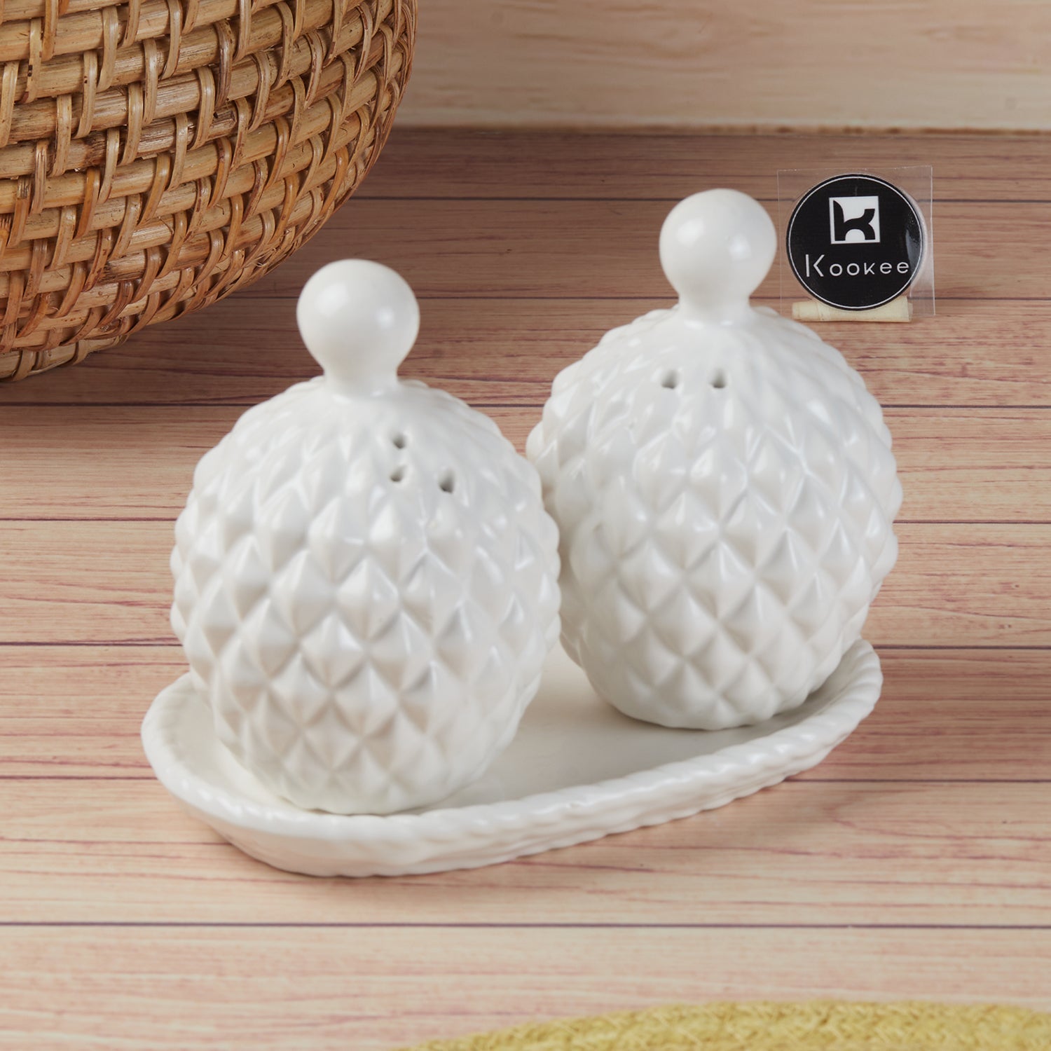 Ceramic Salt Pepper Container Set with tray (Pack of 1) (11152)