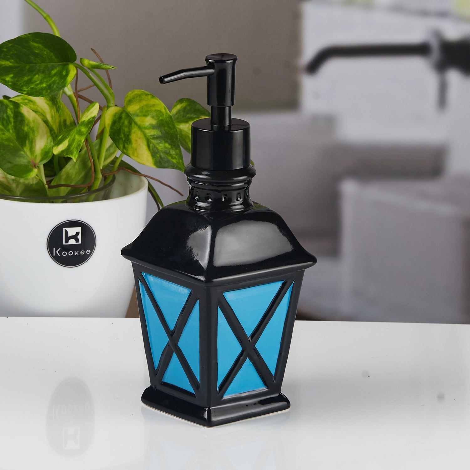 Ceramic Soap Dispenser for handwash for Bathroom, Blue (Set of 1) (11156)