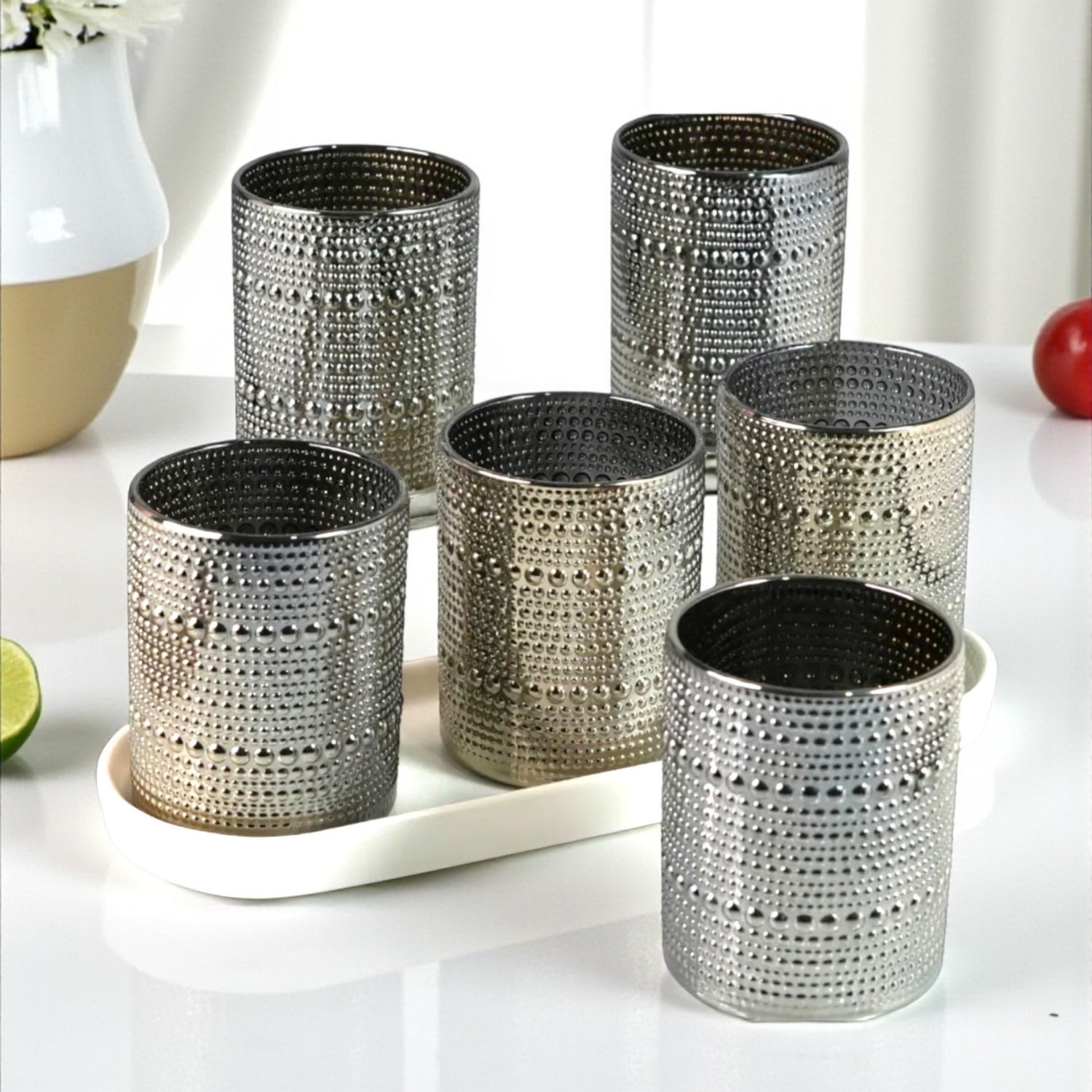 Jupiter Collection Vintage Hobnail Bubble Glass â€“ Double Old Fashioned Tumbler for Whiskey, Cocktail, Rum, Wine & Beverages â€“ Textured Barware & Beaded Glasses (Set of 6) (11164) - 300ml