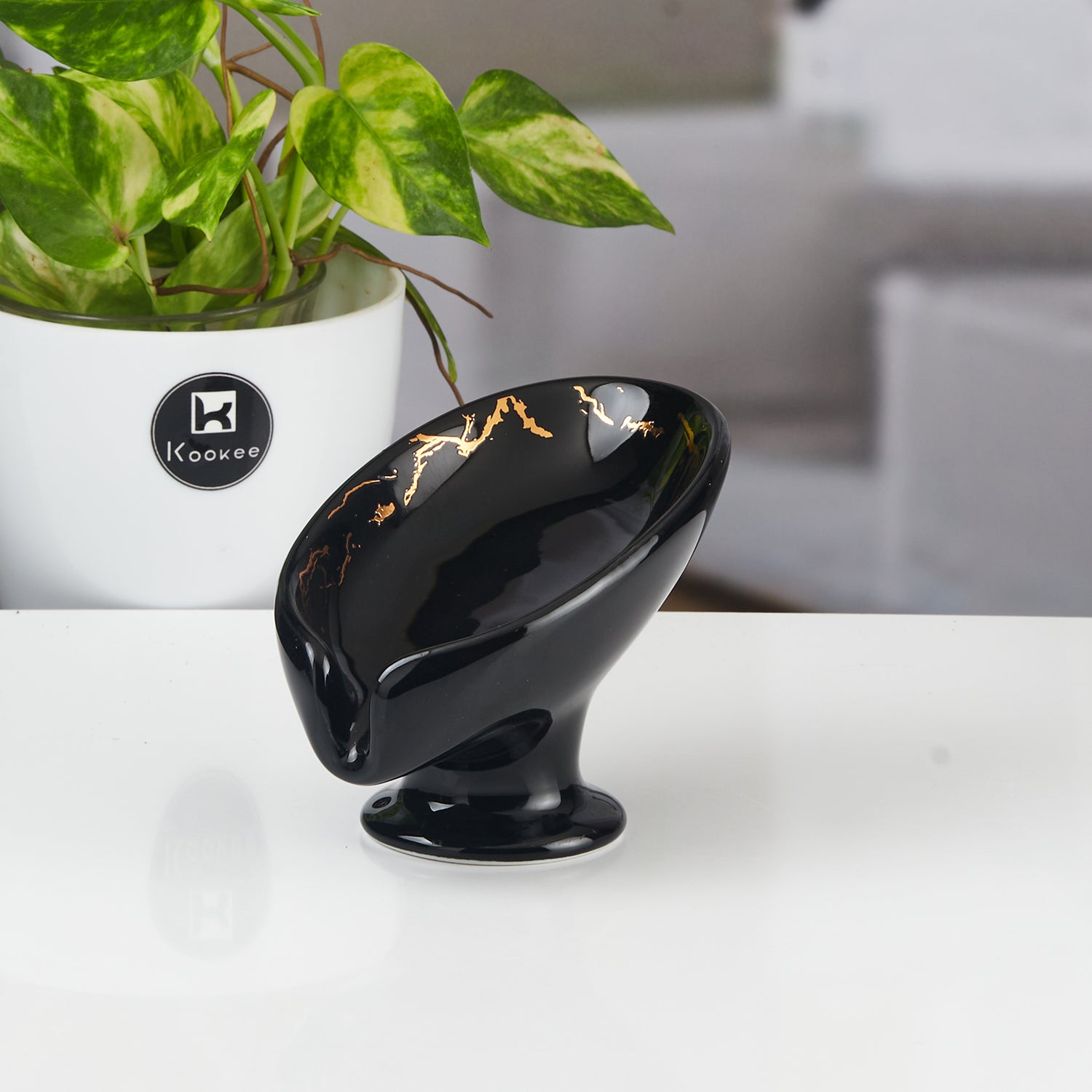 Ceramic Soap Holder Dish, Set of 1, Black (11165)