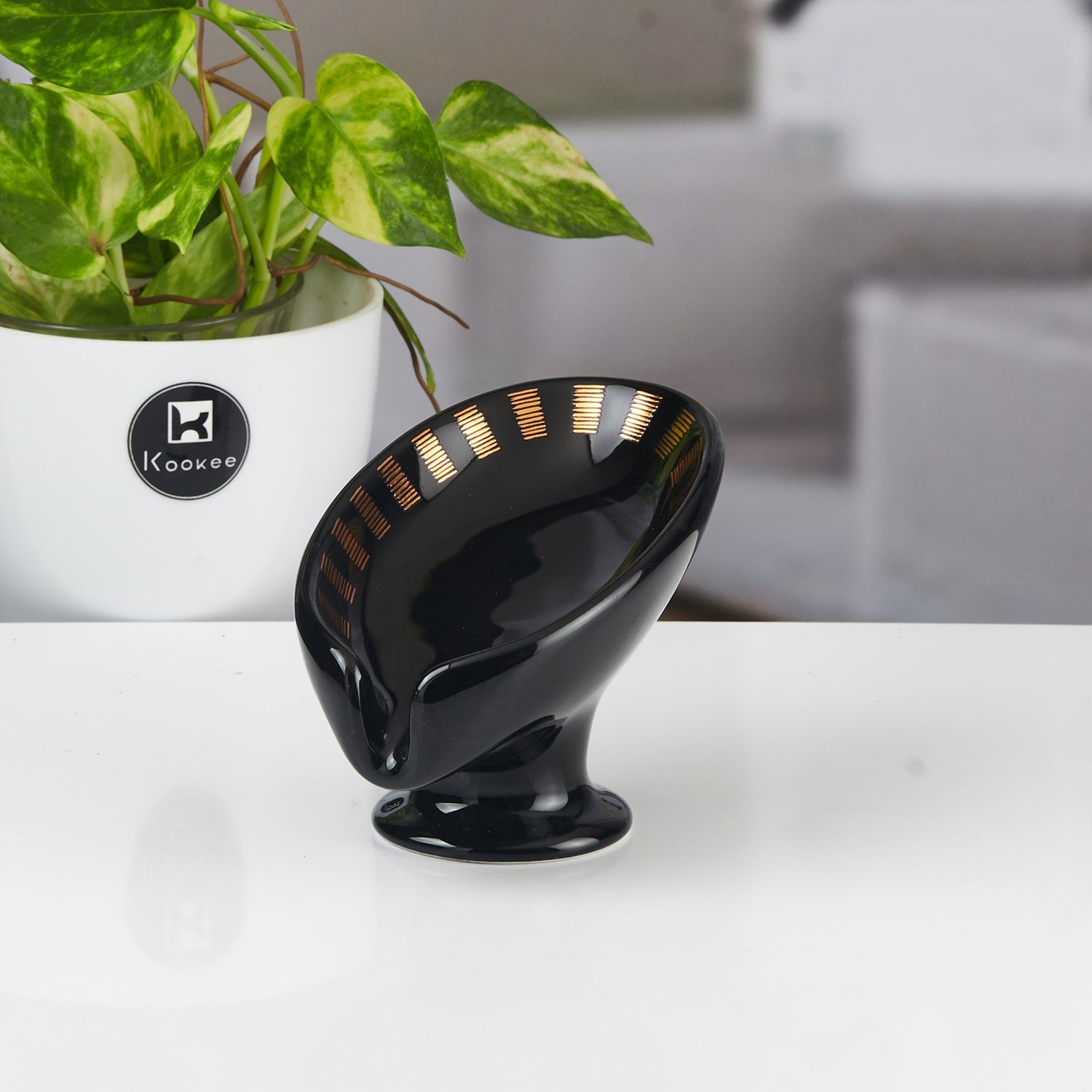 Ceramic Soap Holder Dish, Set of 1, Black (11166)