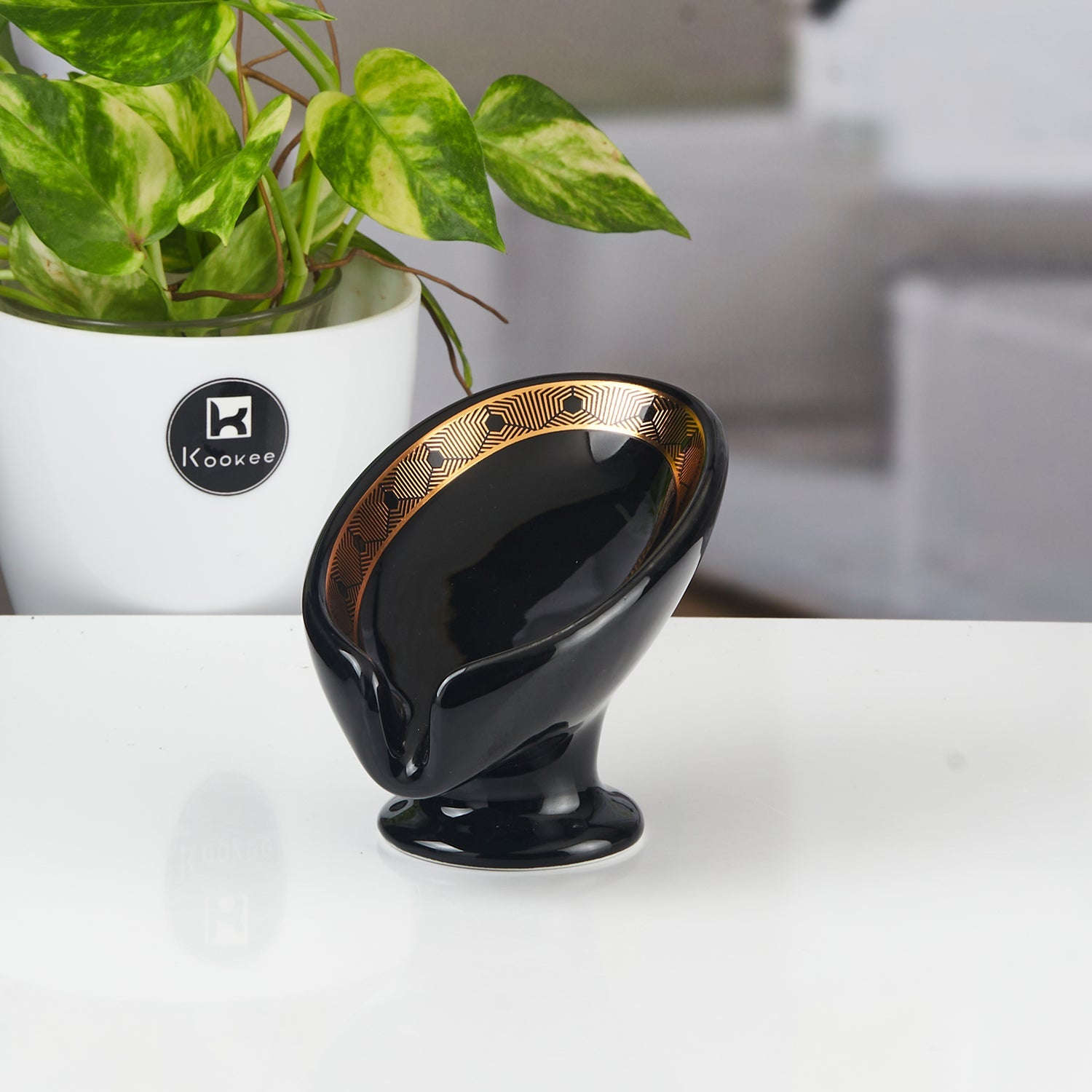 Ceramic Soap Holder Dish, Set of 1, Black (11165)