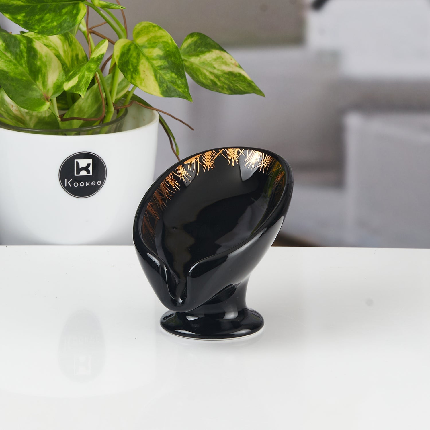 Ceramic Soap Holder Dish, Set of 1, Black (11165)