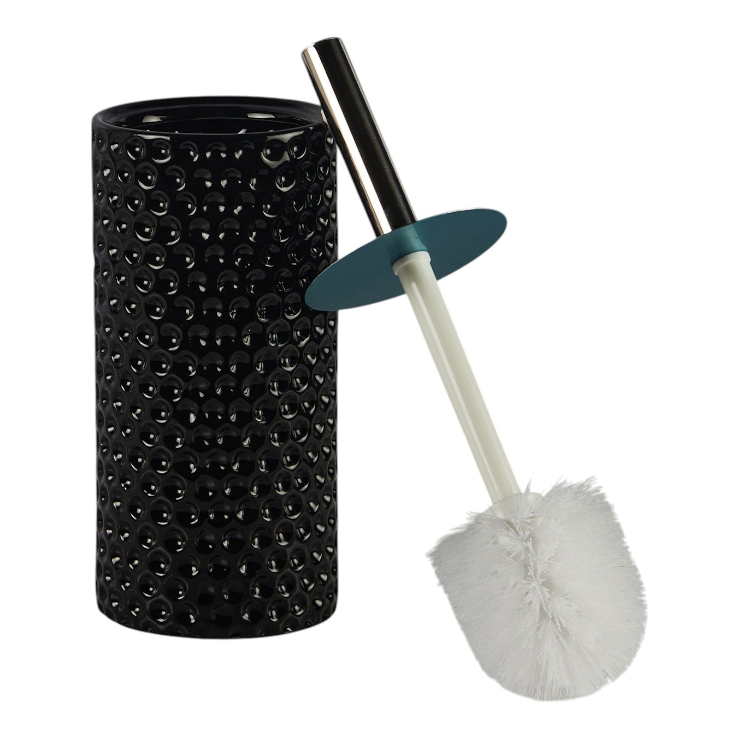 Ceramic Toilet Cleaner Brush with Holder Stand for Bathroom, Black (11179)
