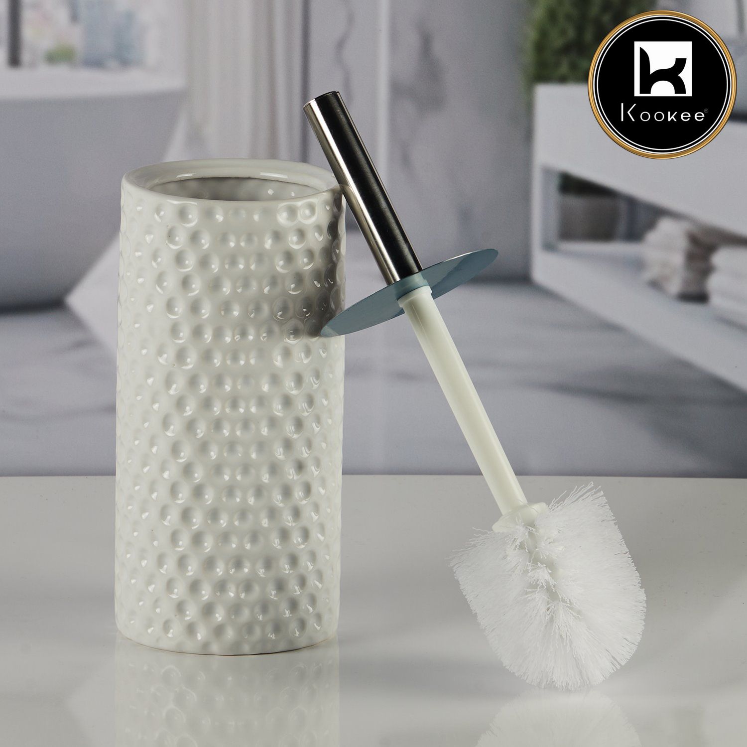 Kookee Ceramic Toilet Brush Holders, White, ART11180