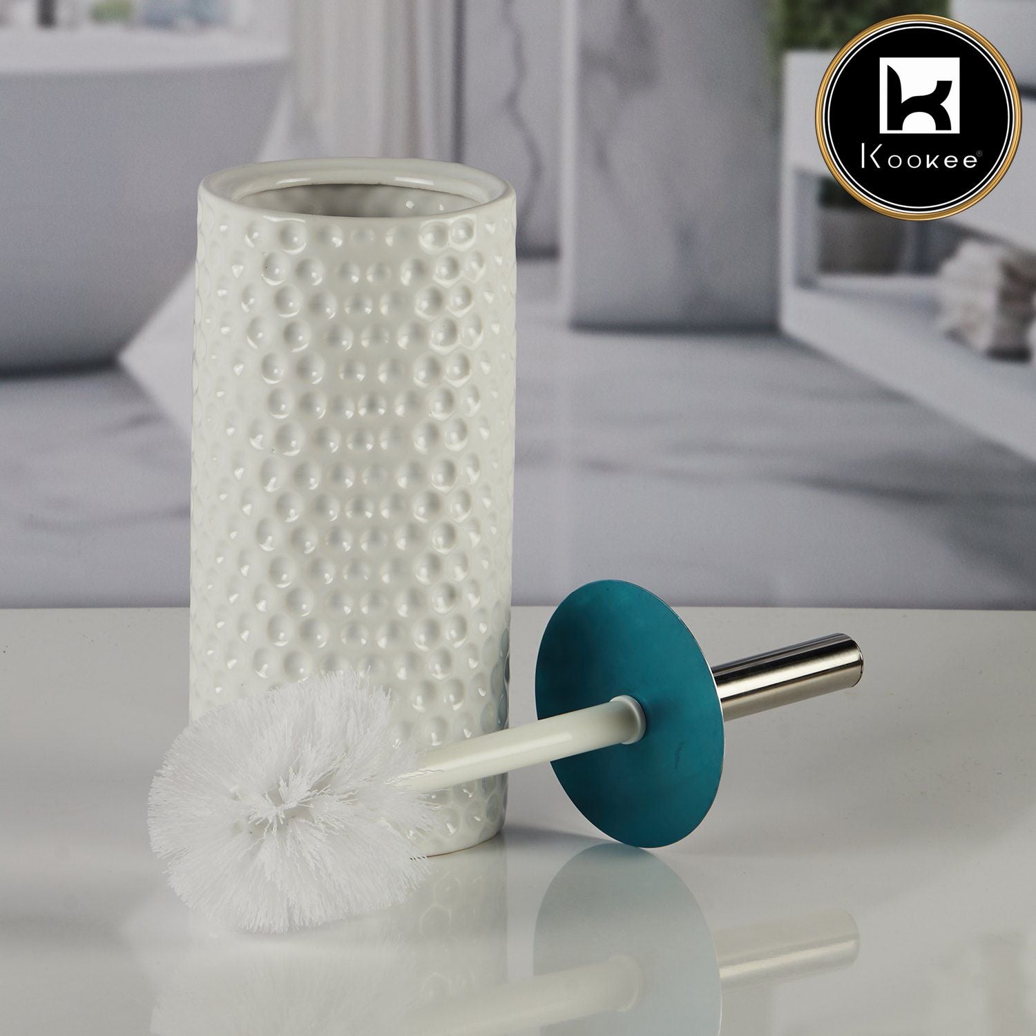 Kookee Ceramic Toilet Brush Holders, White, ART11180
