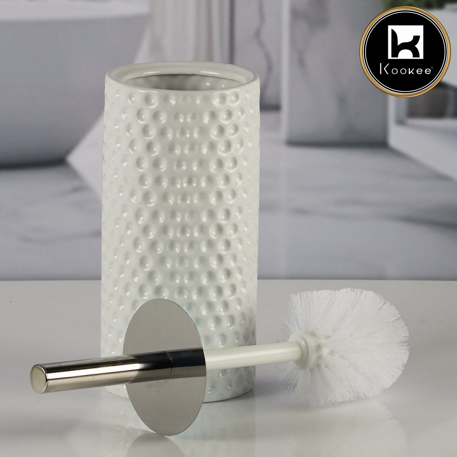 Kookee Ceramic Toilet Brush Holders, White, ART11180