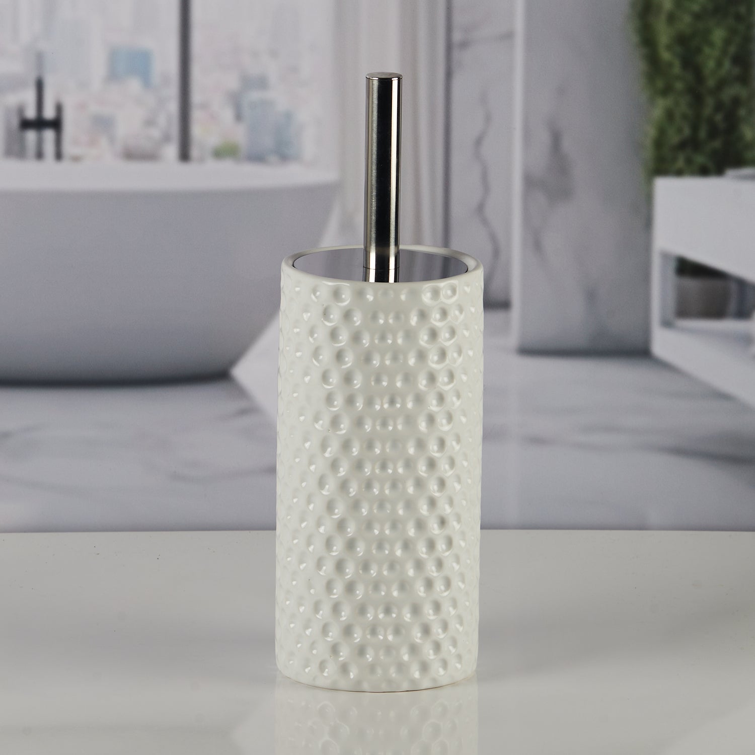 Ceramic Toilet Cleaner Brush with Holder Stand for Bathroom, Black (11179)