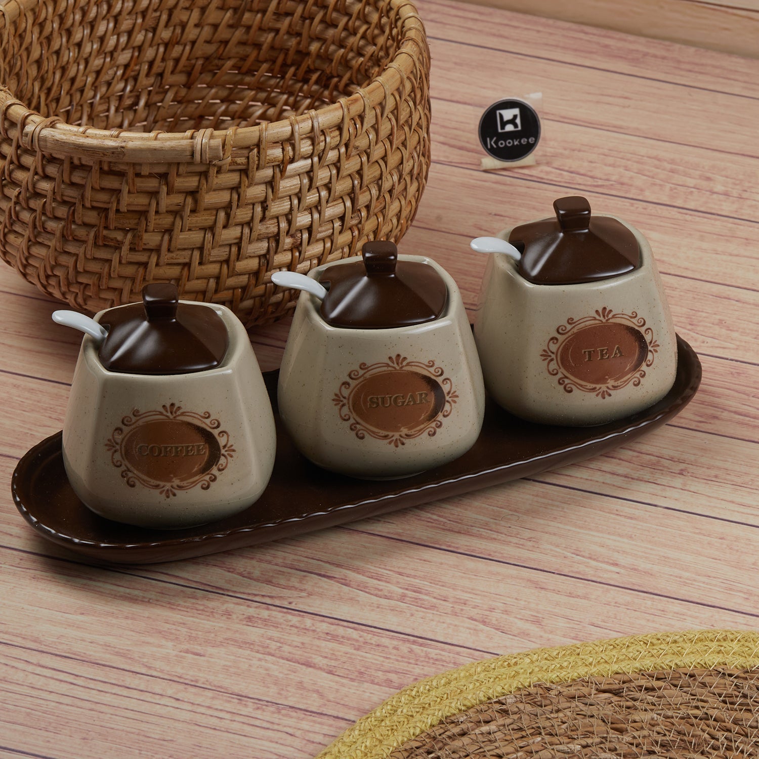 Ceramic Condiment Jars and Containers Set of 3, Blue (11148)