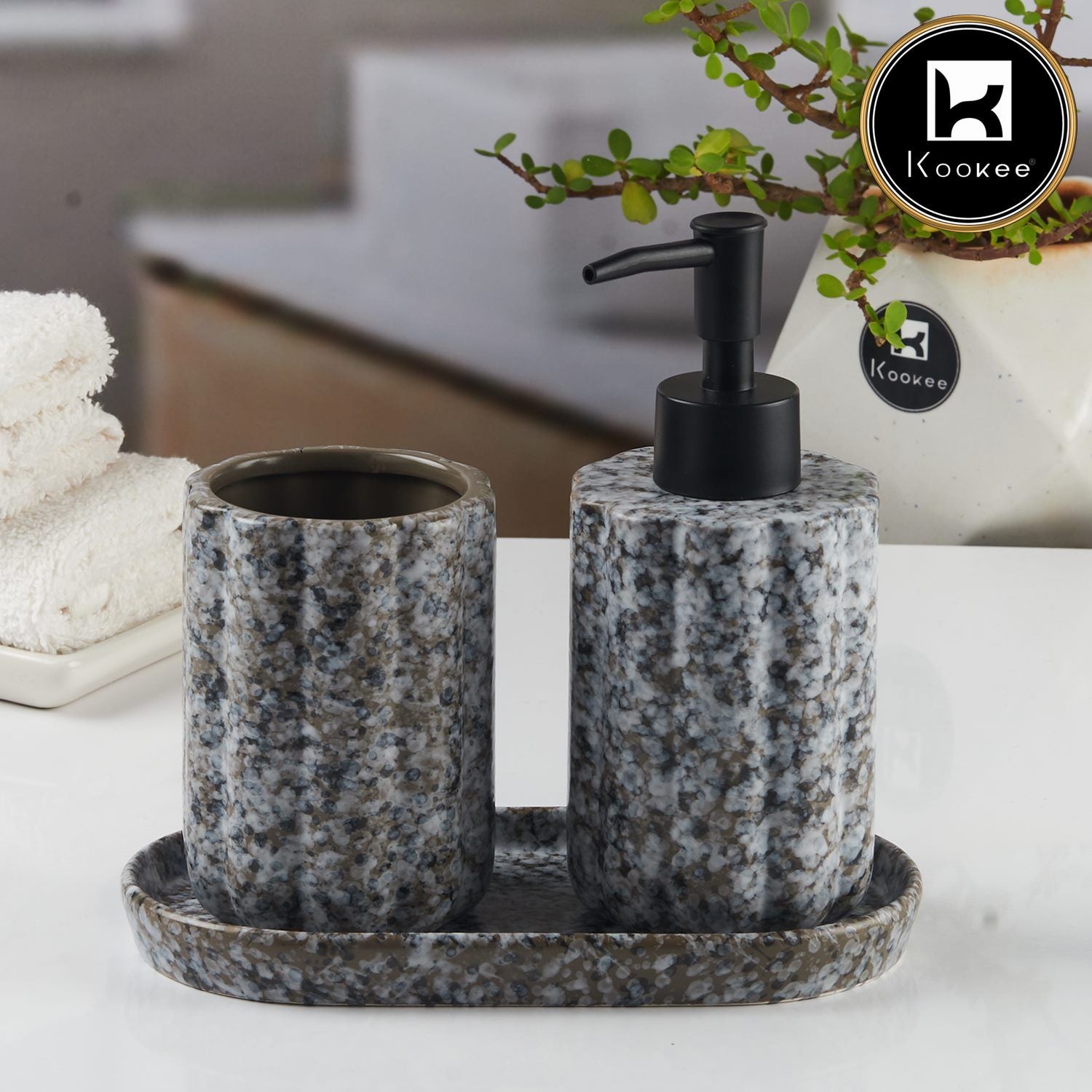 Kookee Ceramic Bathroom Sets, Grey, ART11184
