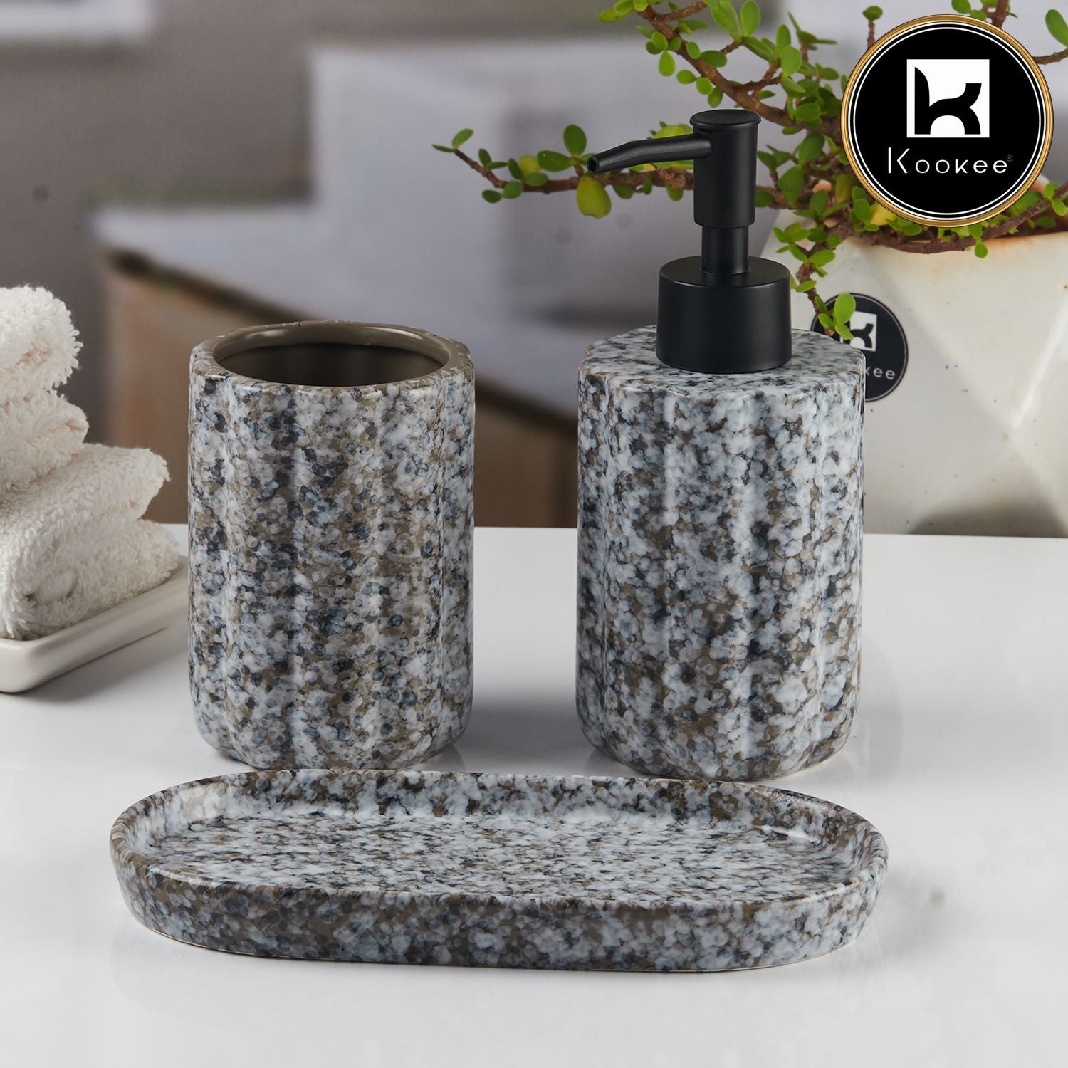 Kookee Ceramic Bathroom Sets, Grey, ART11184