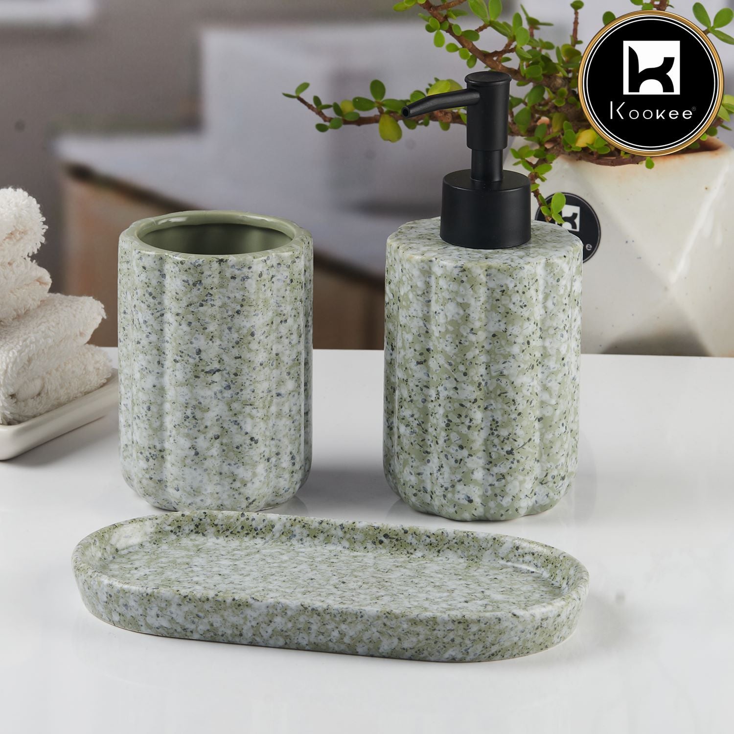 Kookee Ceramic Bathroom Sets, Green, ART11185