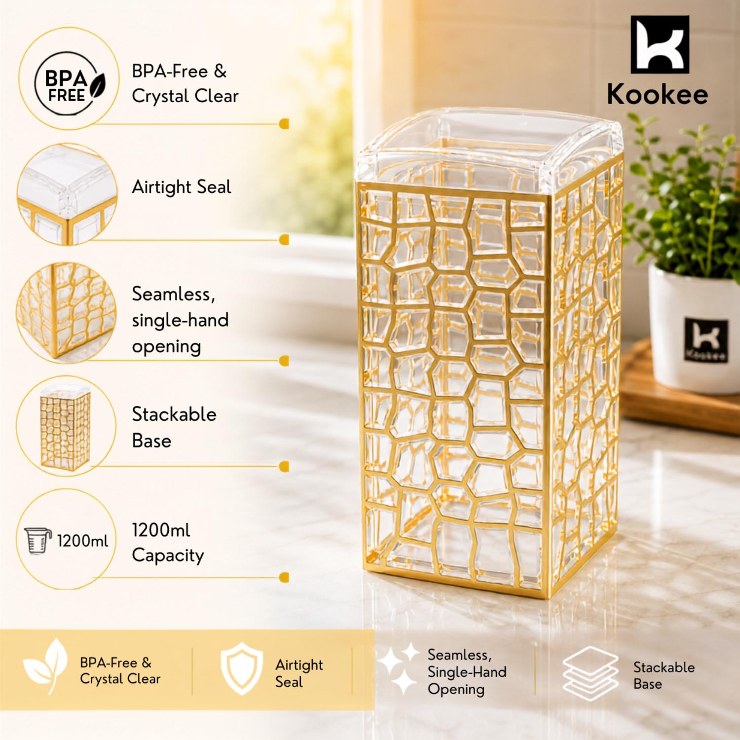 Kookee Canister Jars (Acrylic), Gold, ART11195