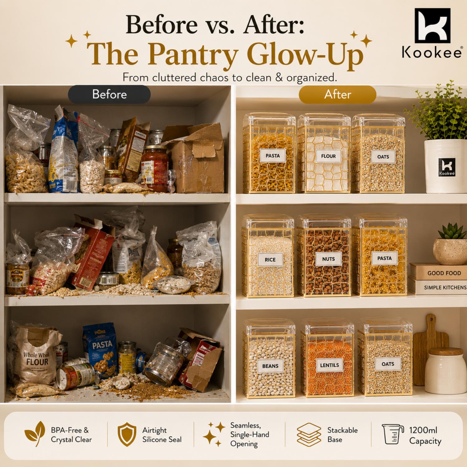 Kookee Canister Jars (Acrylic), Gold, ART11195