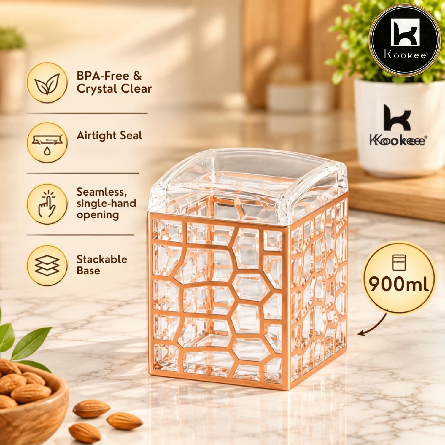 Kookee Canister Jars (Acrylic), Rose Gold, ART11200