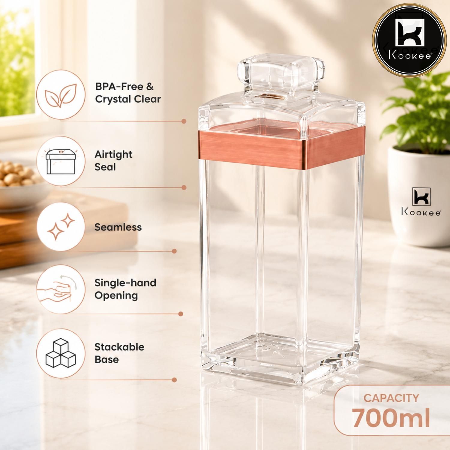 Kookee Canister Jars (Acrylic), Rose Gold, ART11207