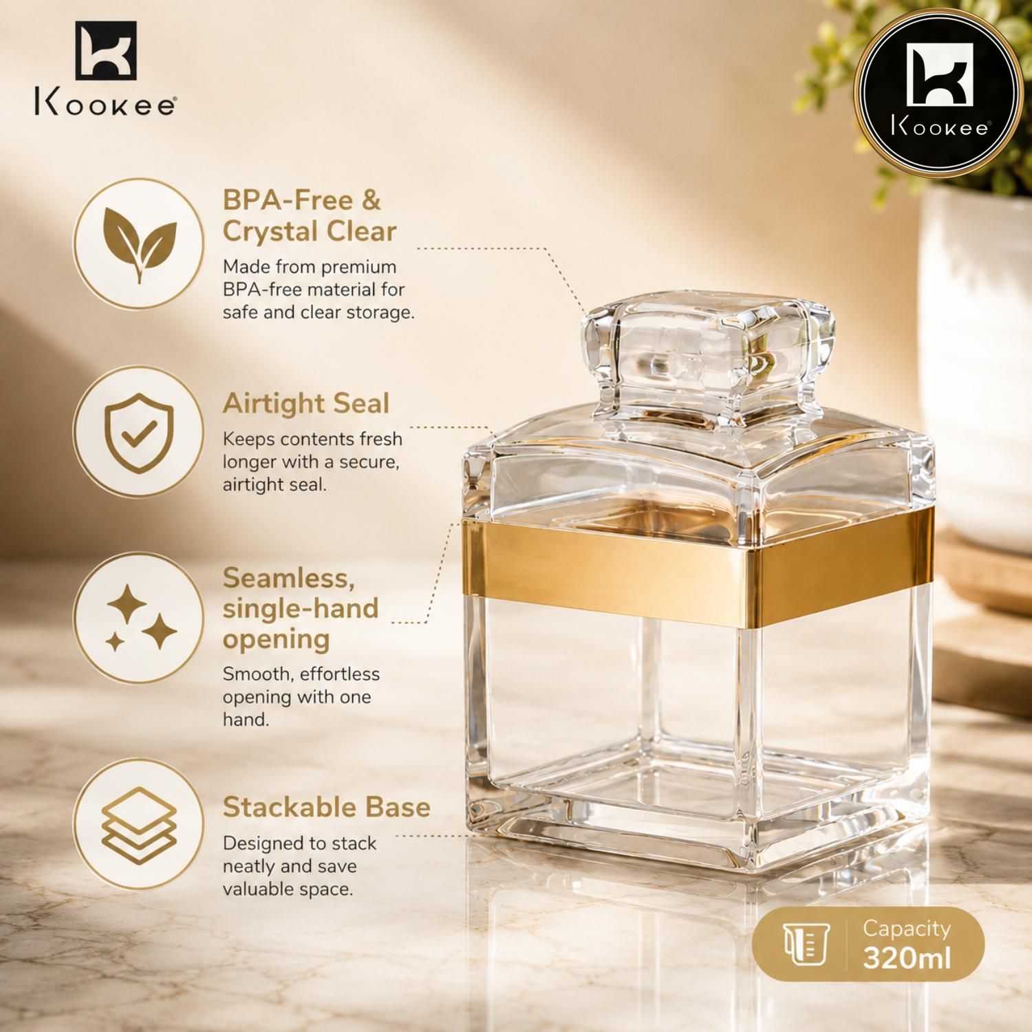 Kookee Canister Jars (Acrylic), Gold, ART11209