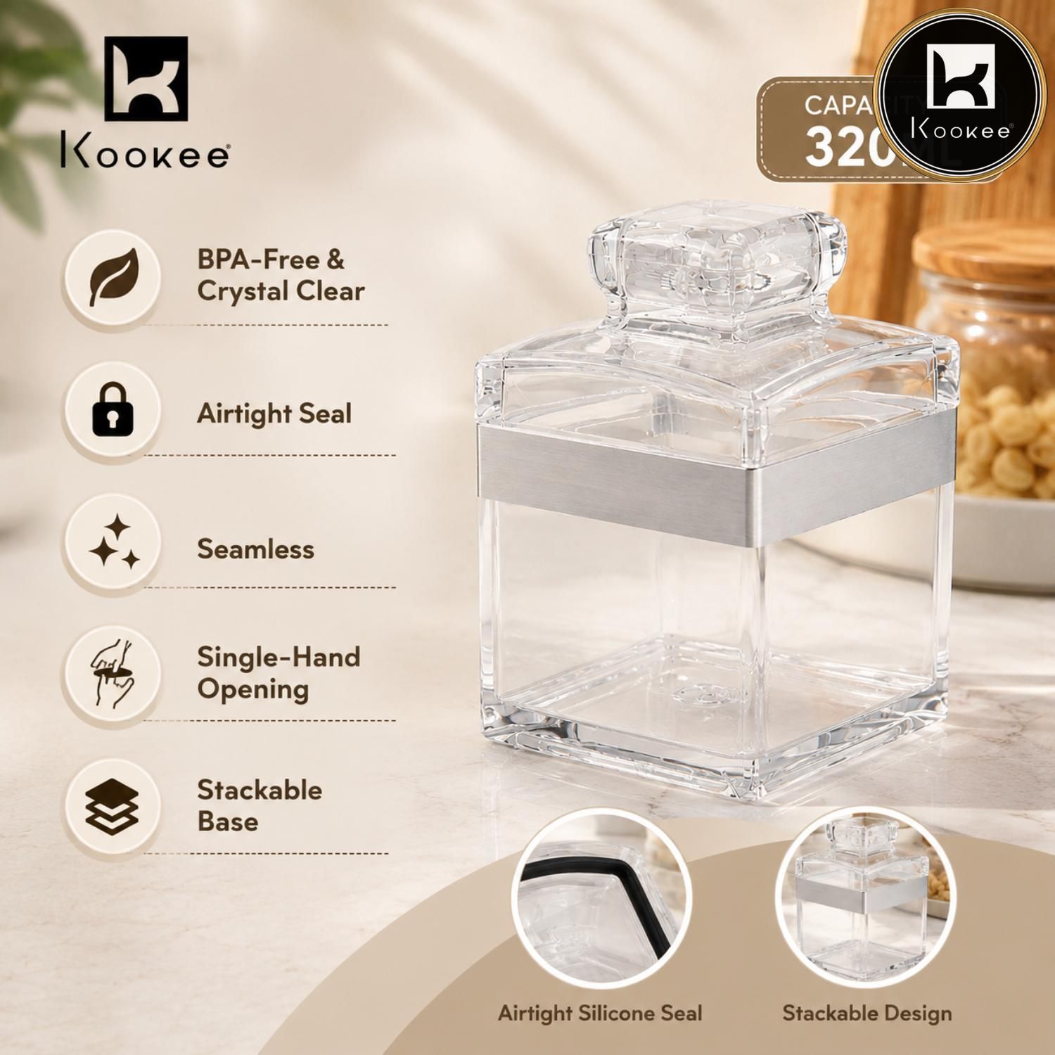 Kookee Canister Jars (Acrylic), Silver, ART11213