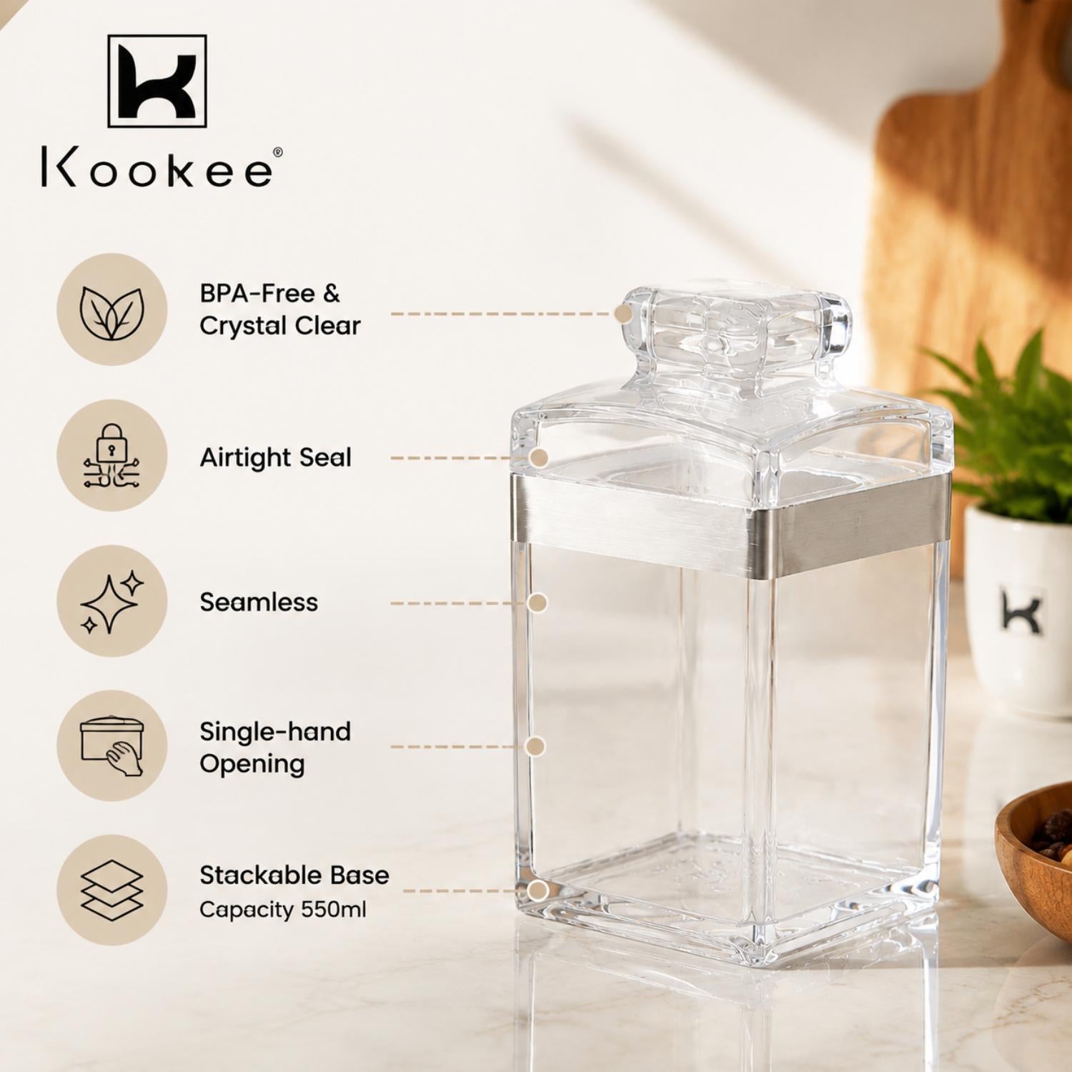 Kookee Canister Jars (Acrylic), Silver, ART11214