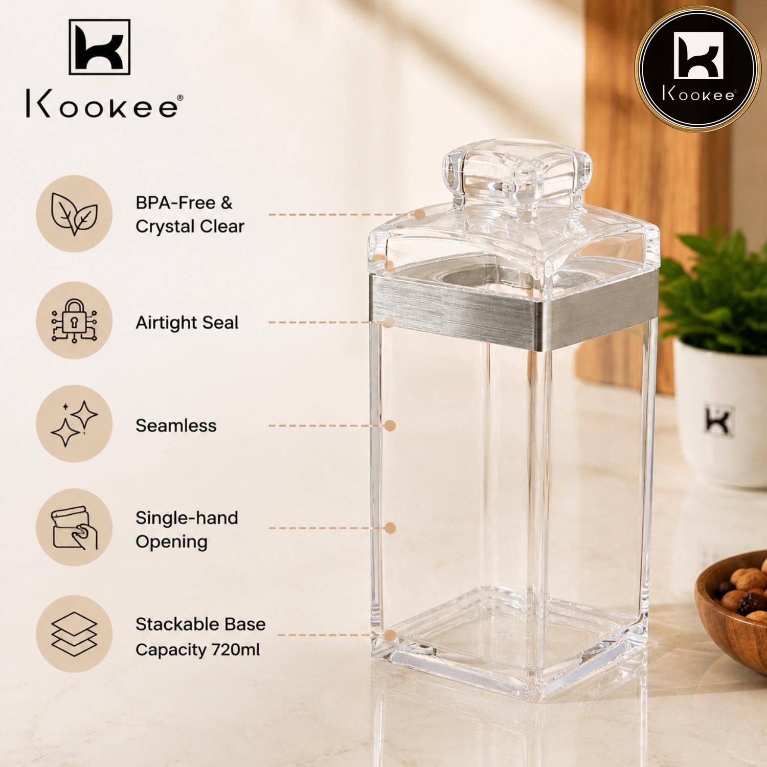 Kookee Canister Jars (Acrylic), Silver, ART11215