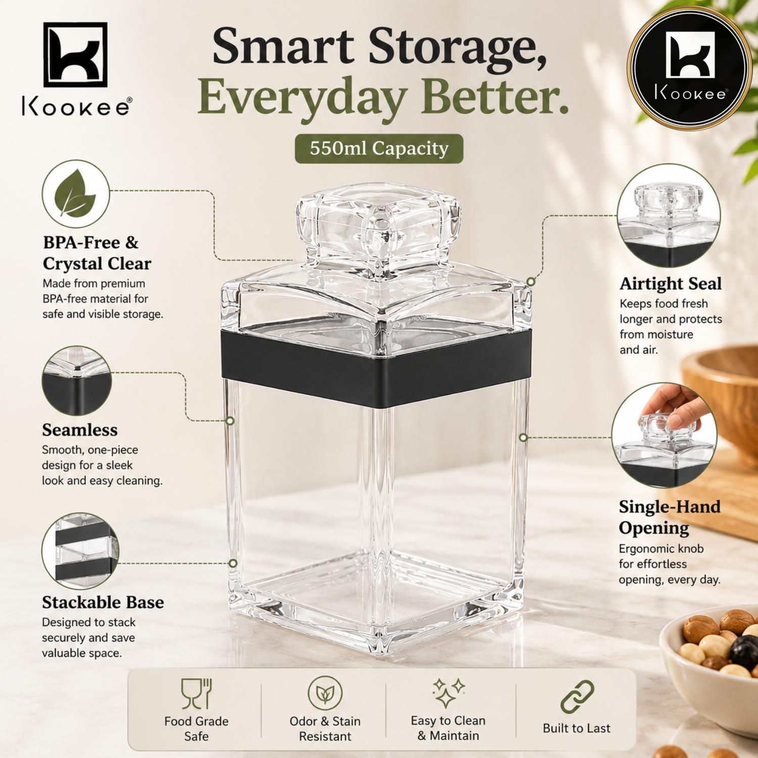 Kookee Canister Jars (Acrylic), Black, ART11218