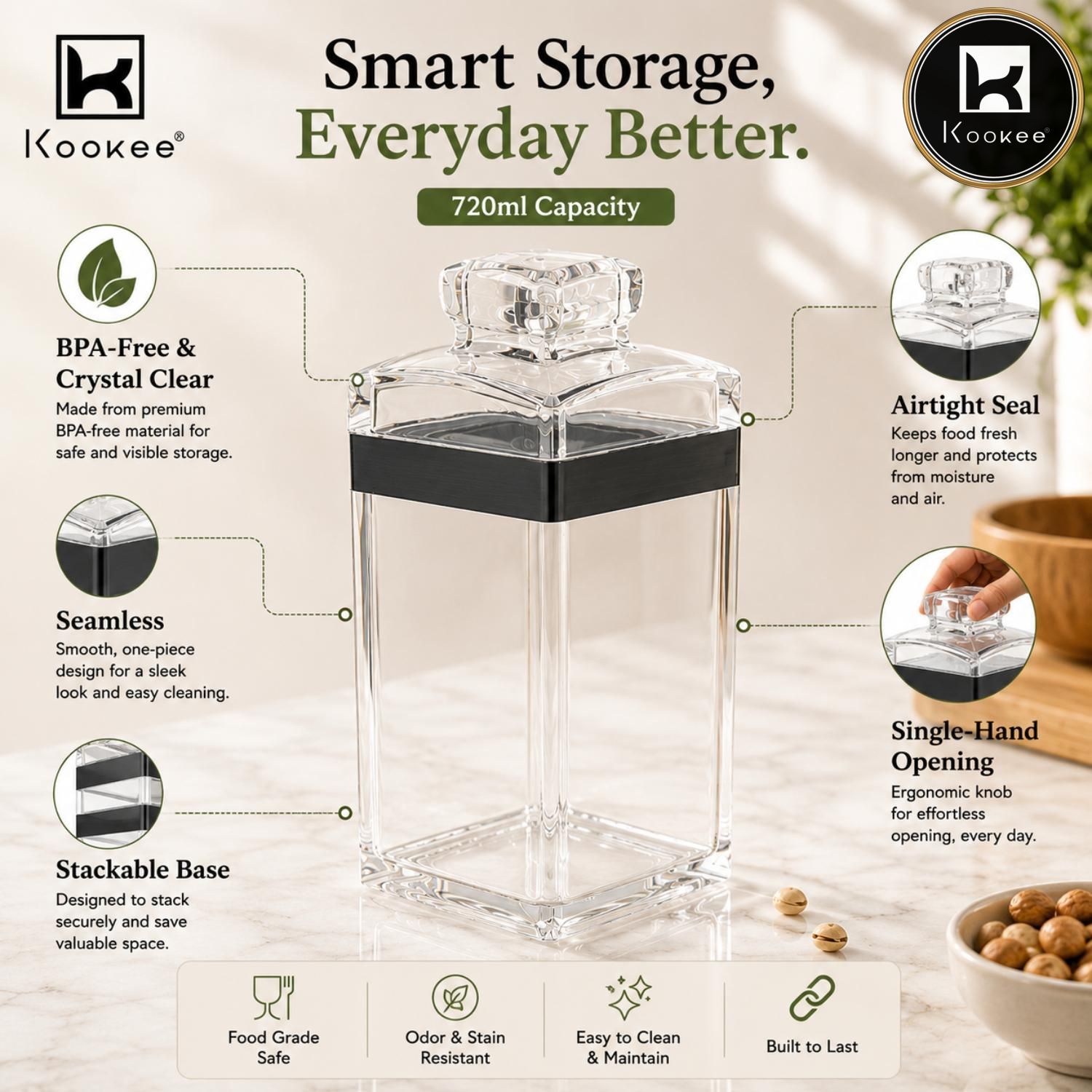 Kookee Canister Jars (Acrylic), Black, ART11219