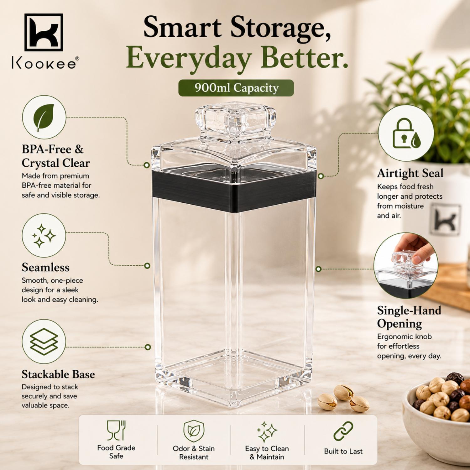 Kookee Canister Jars (Acrylic), Black, ART11220