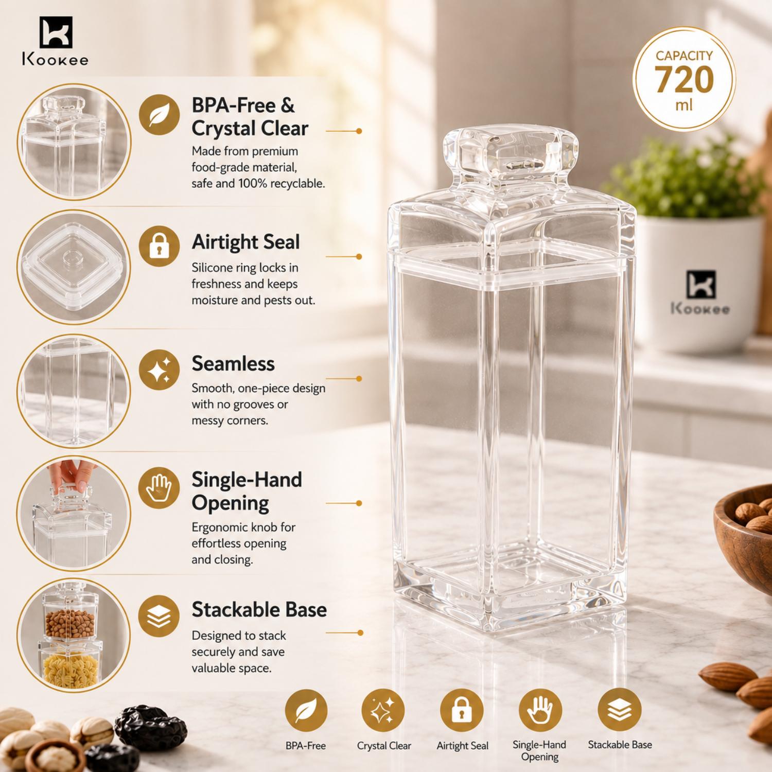 Kookee Canister Jars (Acrylic), Transparent, ART11224