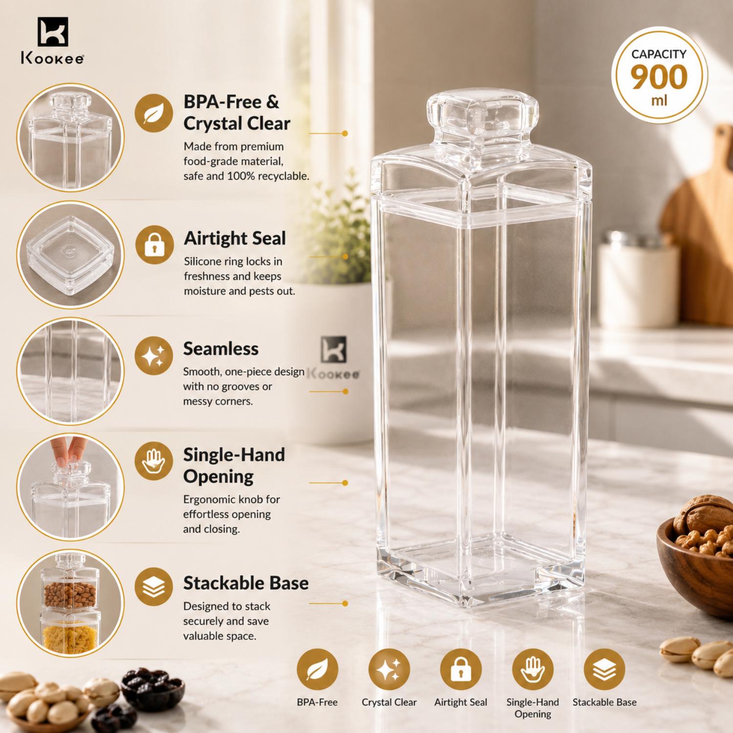 Kookee Canister Jars (Acrylic), Transparent, ART11225