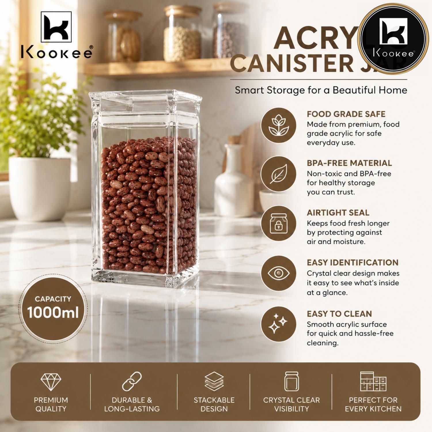 Kookee Canister Jars (Acrylic), Transparent, ART11230