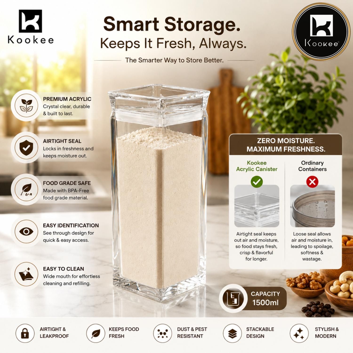 Kookee Canister Jars (Acrylic), Transparent, ART11231