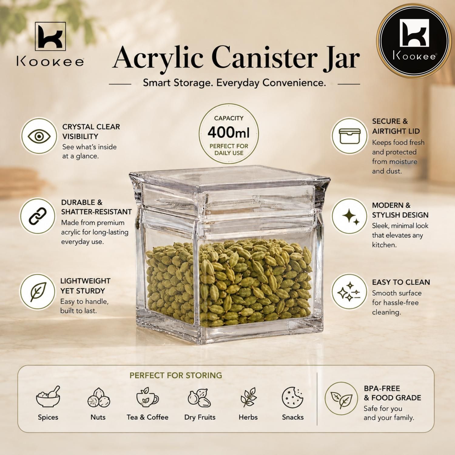Kookee Canister Jars (Acrylic), Grey, ART11232