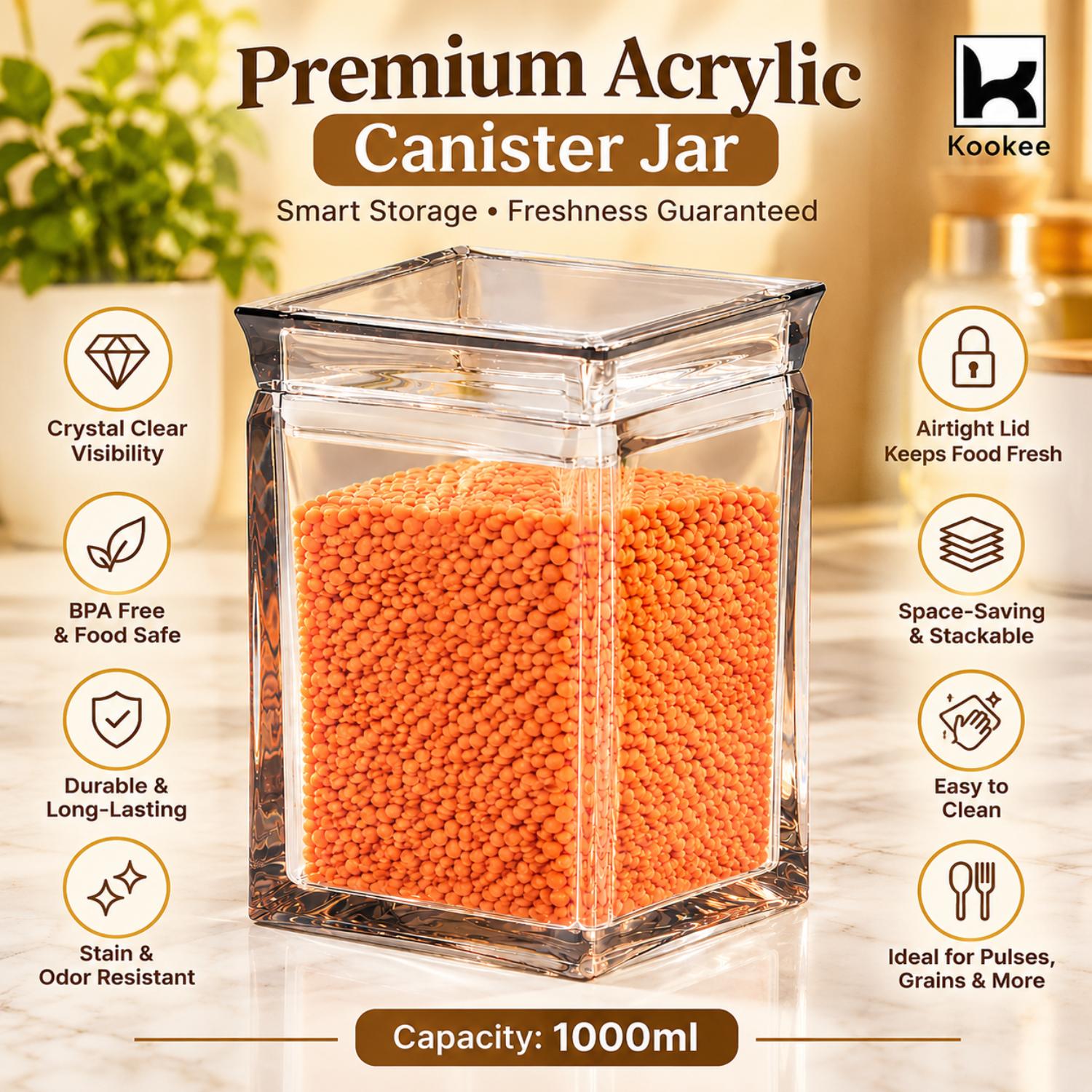 Kookee Canister Jars (Acrylic), Grey, ART11234