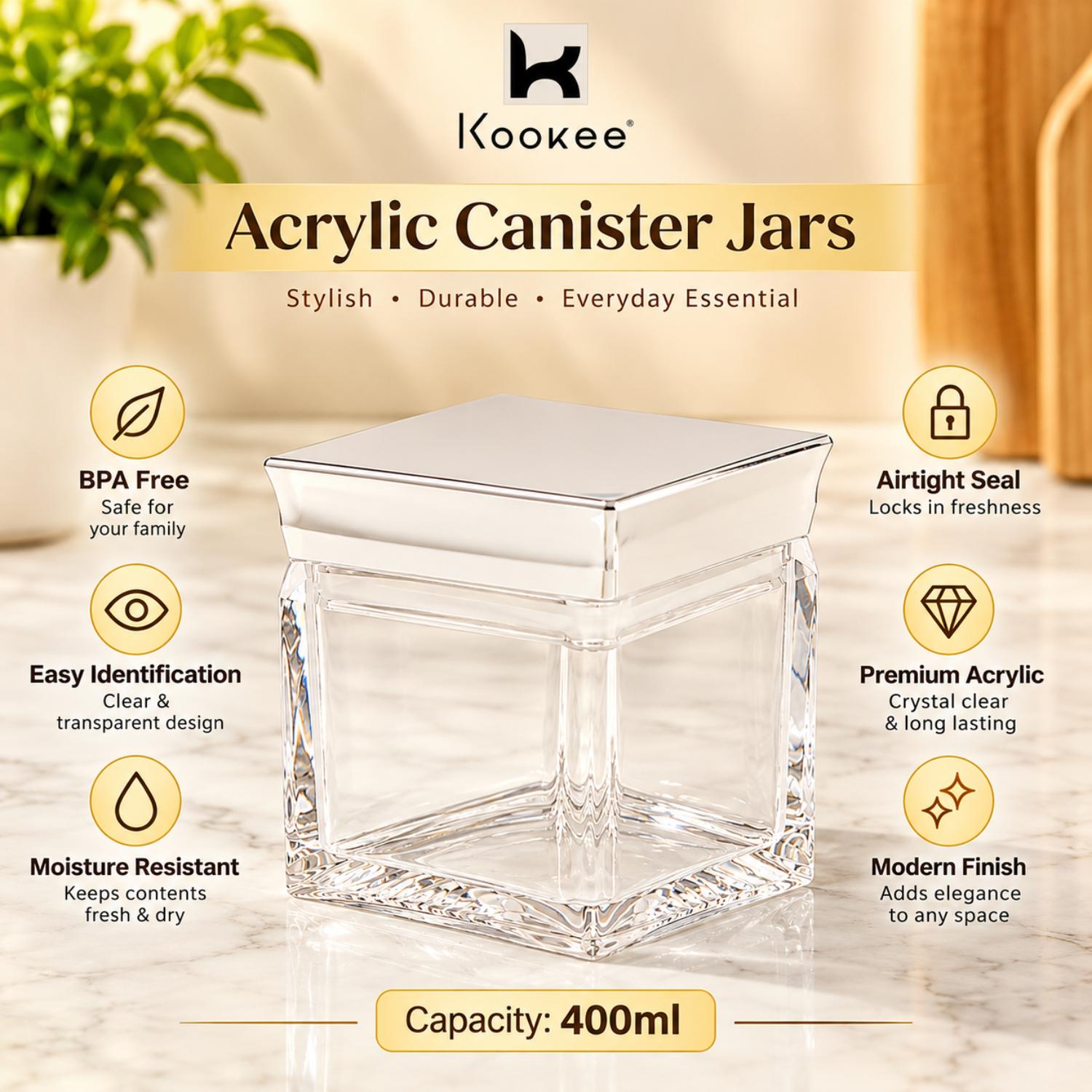 Kookee Canister Jars (Acrylic), Silver, ART11236