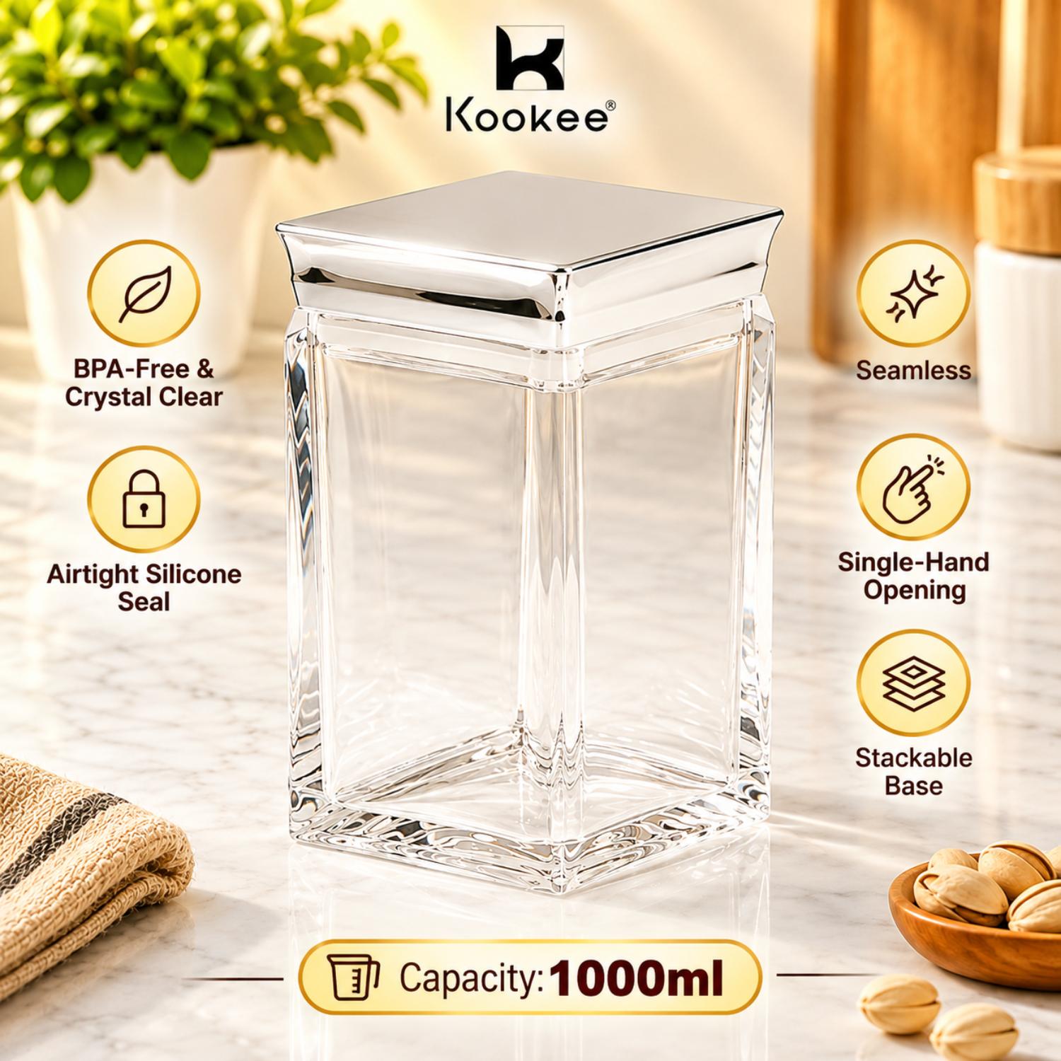 Kookee Canister Jars (Acrylic), Silver, ART11238