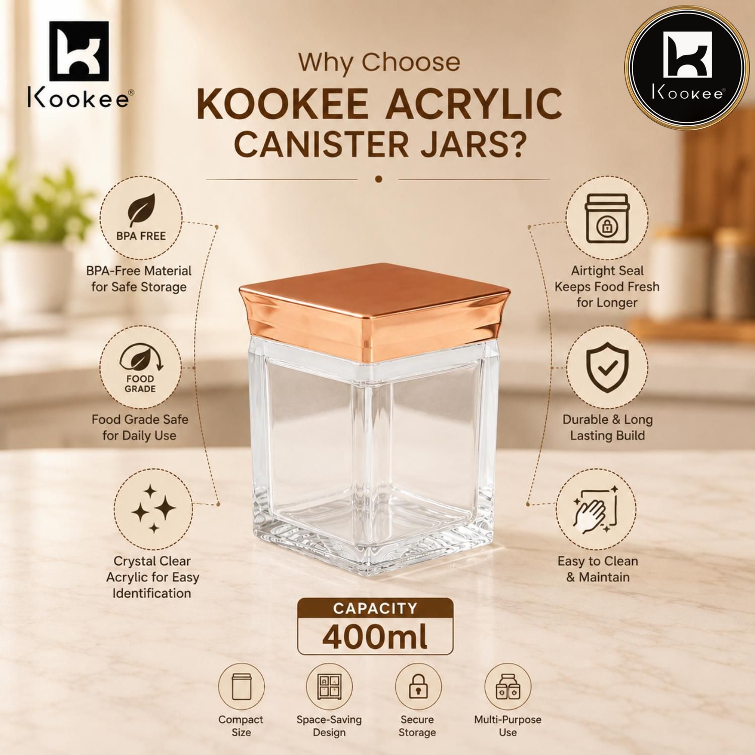 Kookee Canister Jars (Acrylic), Rose Gold, ART11240