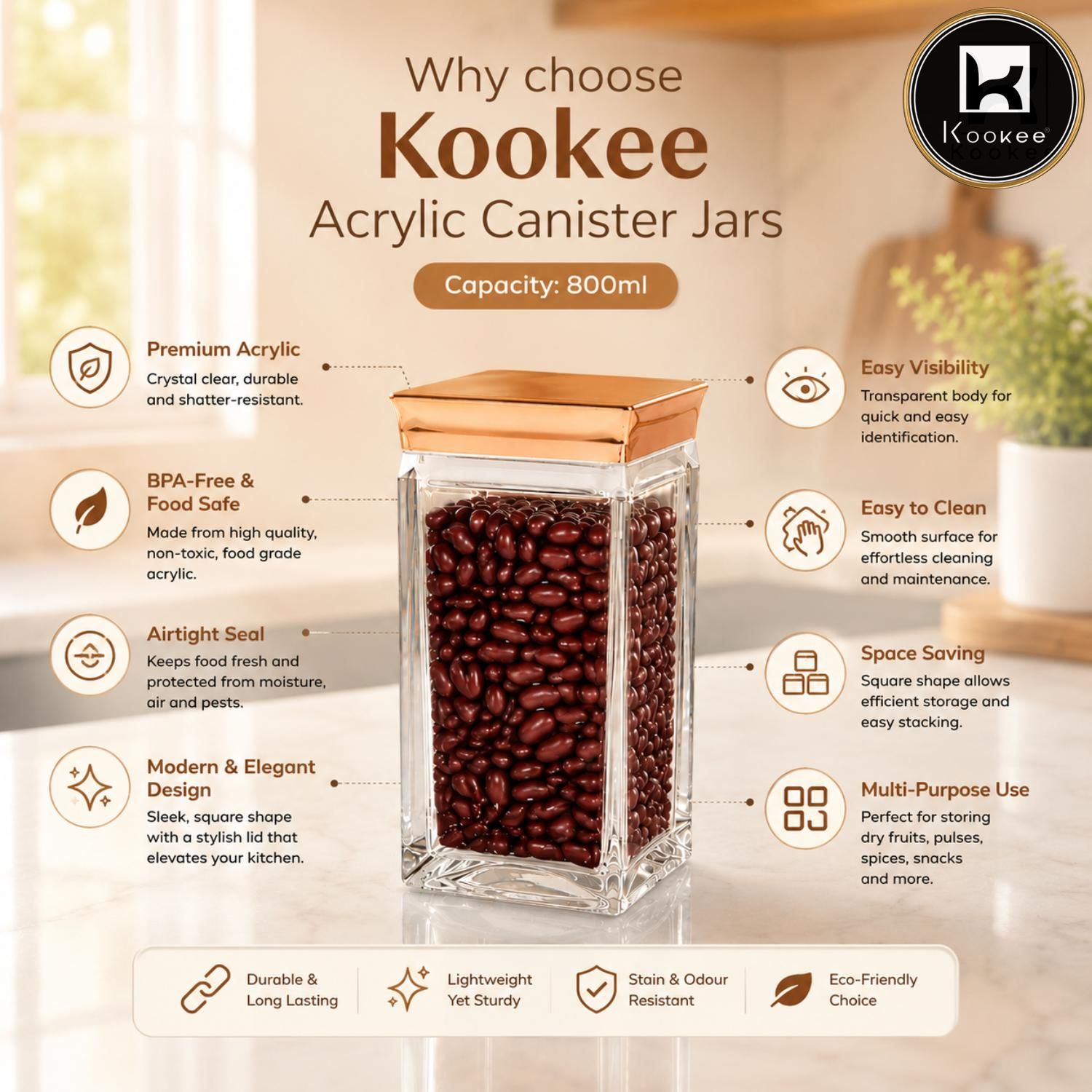 Kookee Canister Jars (Acrylic), Rose Gold, ART11241
