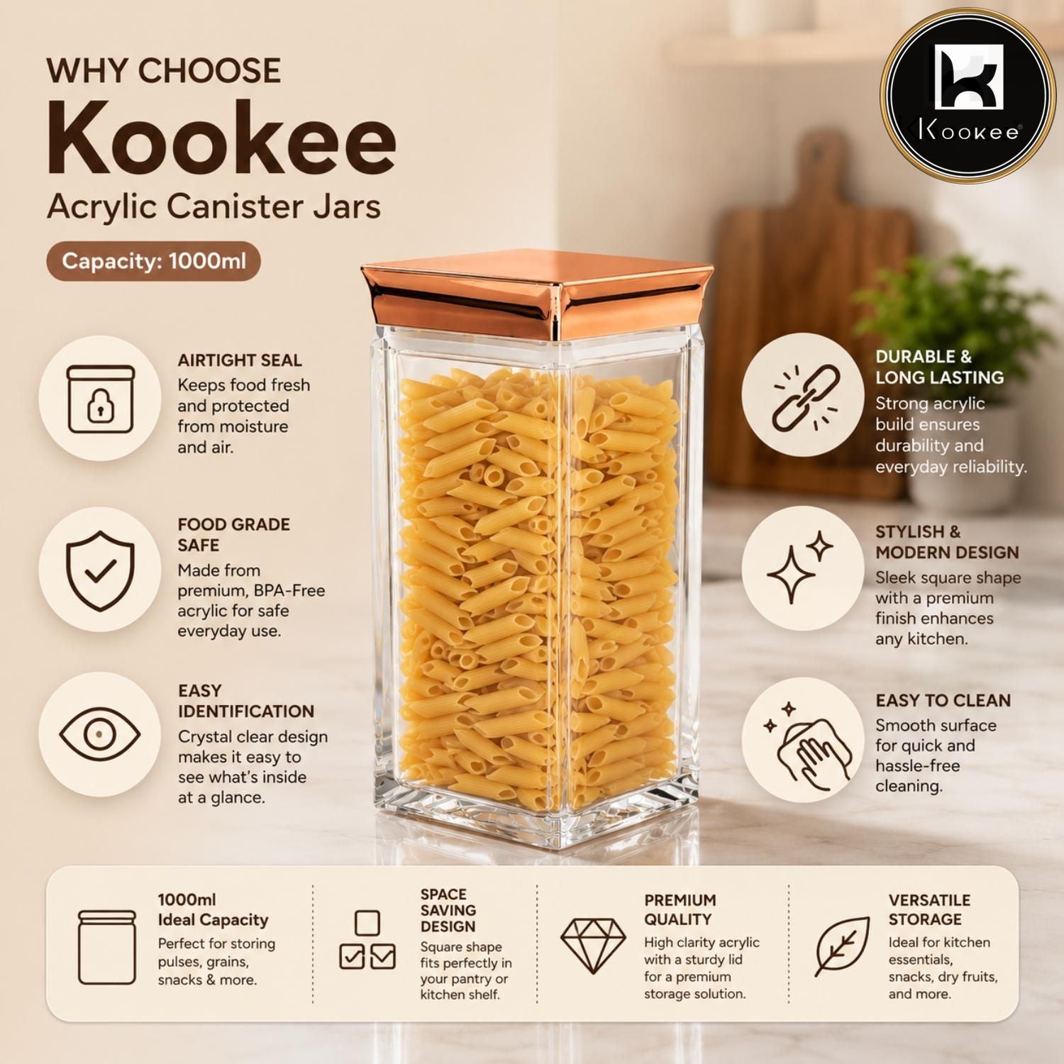 Kookee Canister Jars (Acrylic), Rose Gold, ART11242