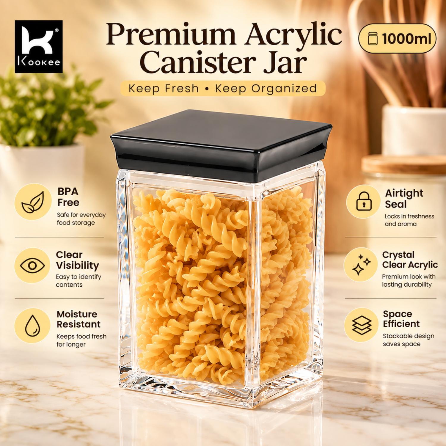 Kookee Canister Jars (Acrylic), Black, ART11246