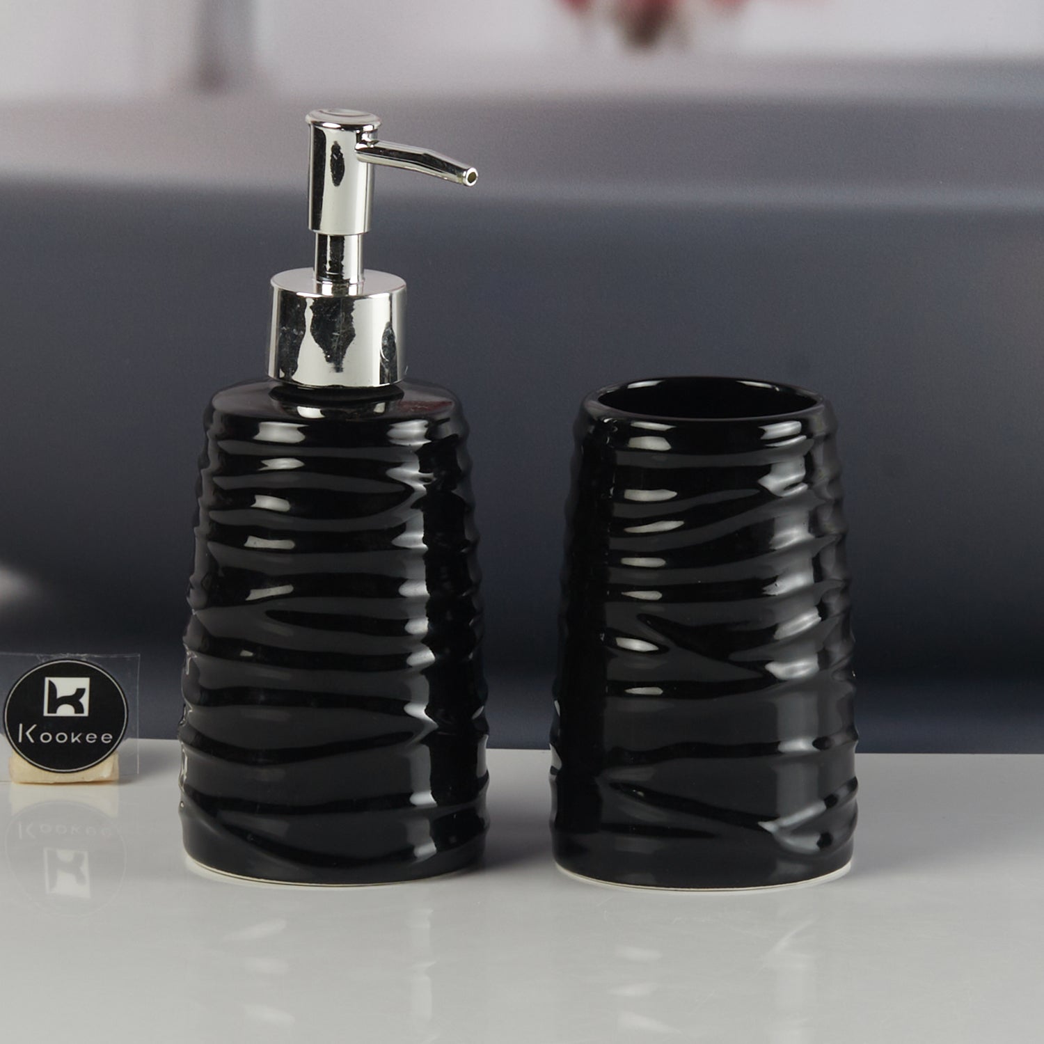 Ceramic Bathroom Accessories Set of 2 with Soap Dispenser (11267)