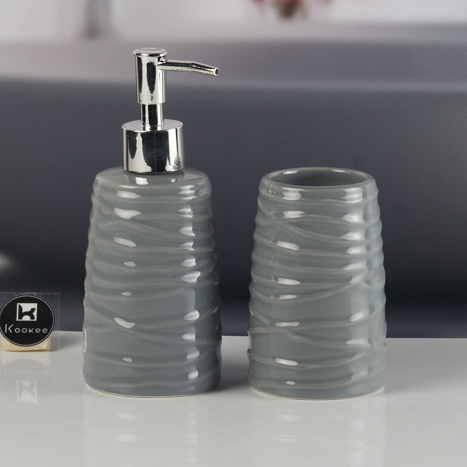 Ceramic Bathroom Accessories Set of 2 with Soap Dispenser (11267)